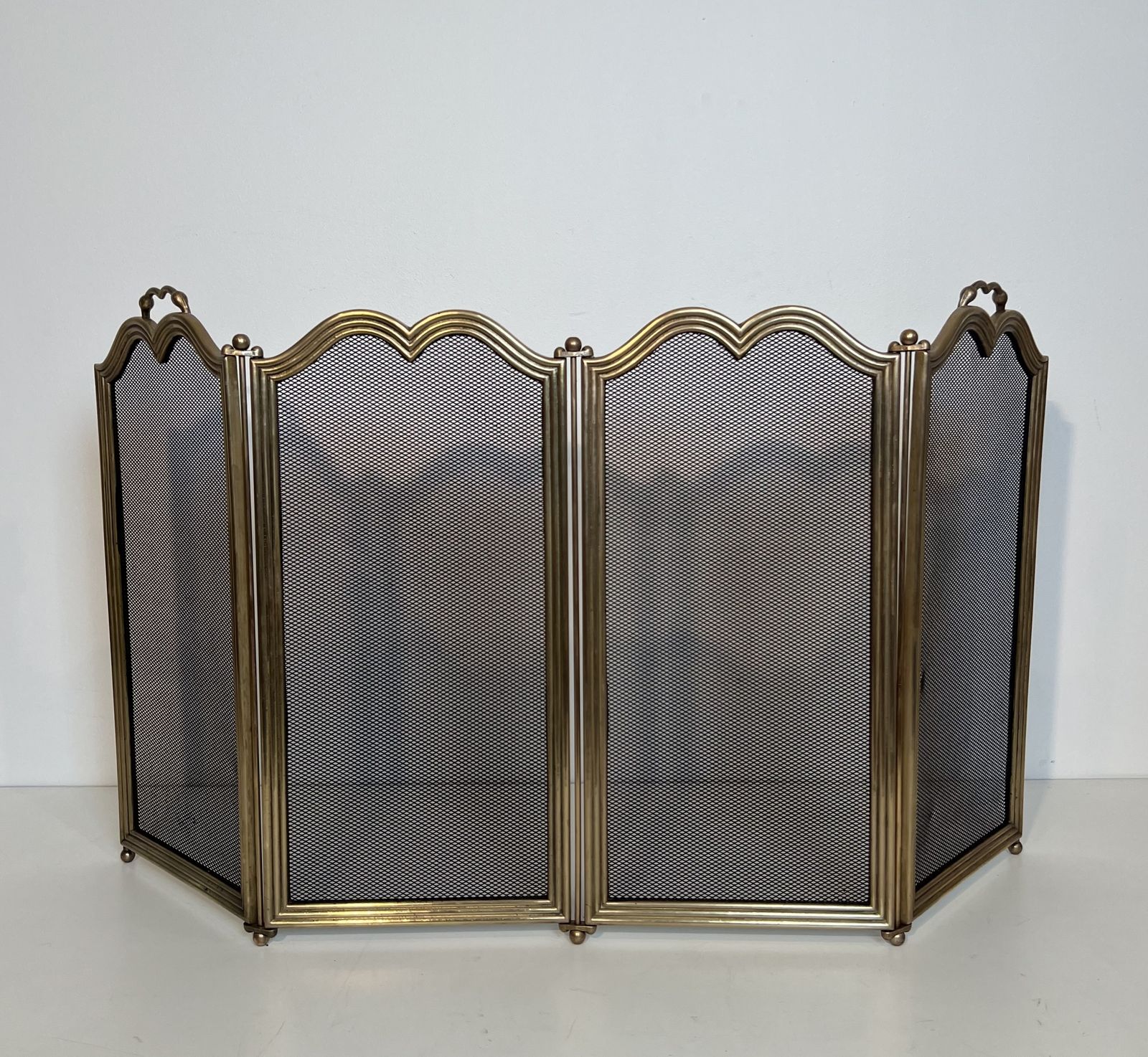 Neoclassical Style Brass And Mesh Fire Screen