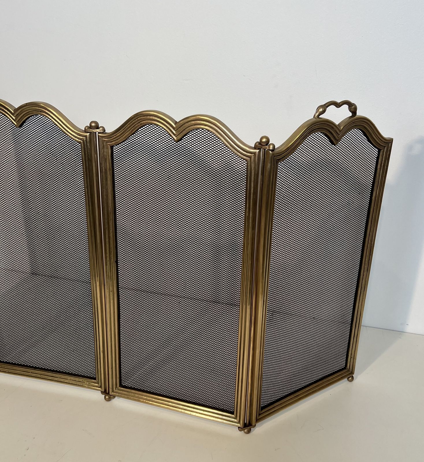 Neoclassical Style Brass And Mesh Fire Screen photo buy