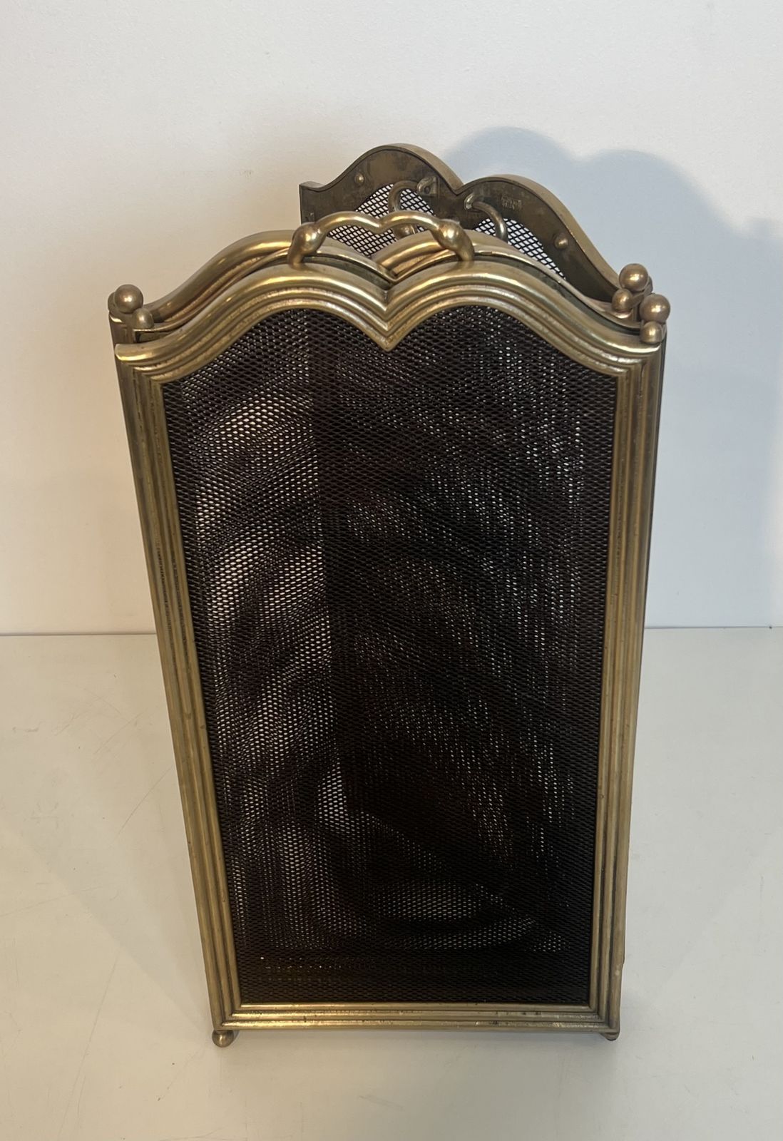 Neoclassical Style Brass And Mesh Fire Screen photo vintage