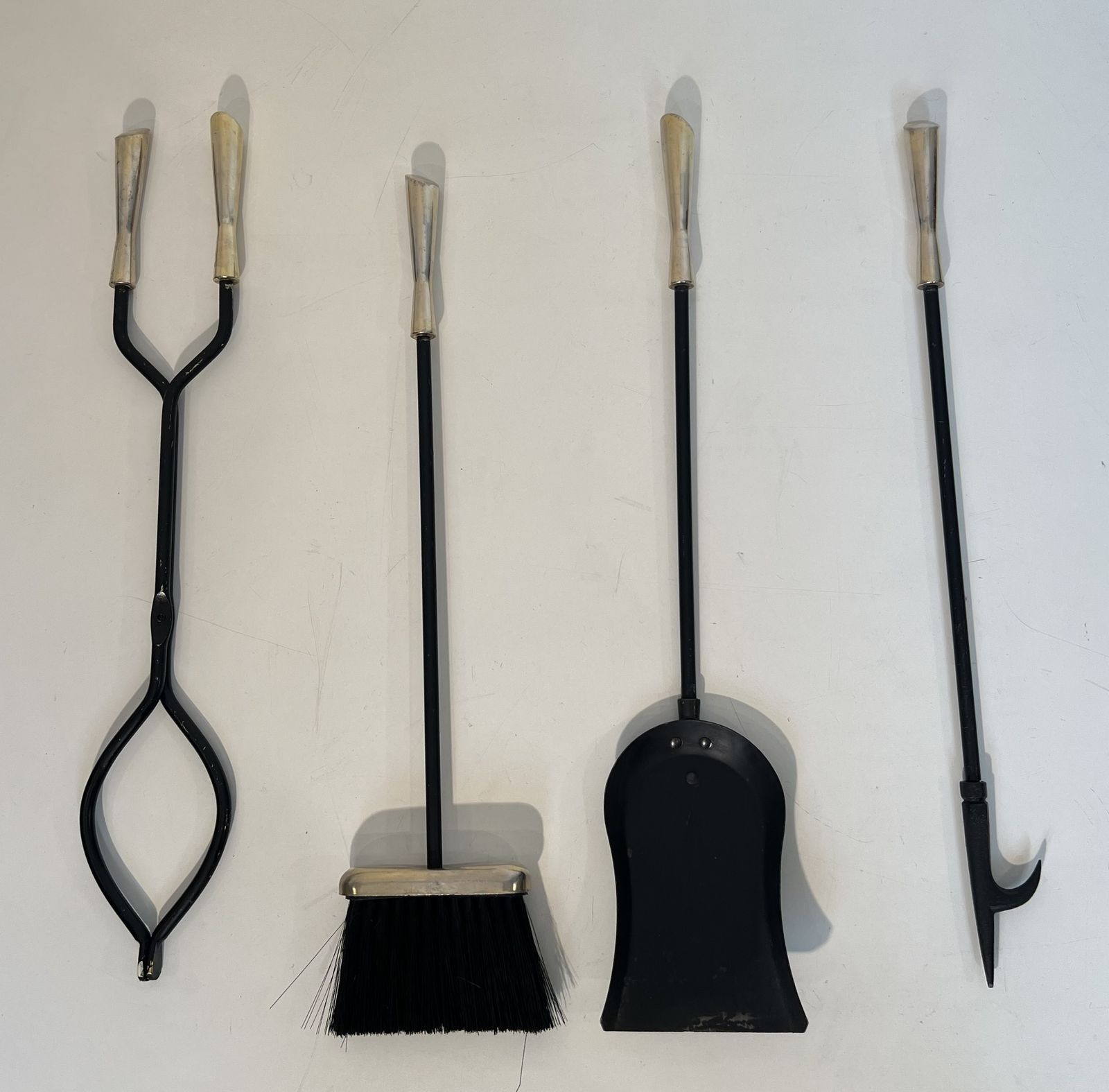 Black And Chrome Lacquered Metal Design Fire Kit photo vintage