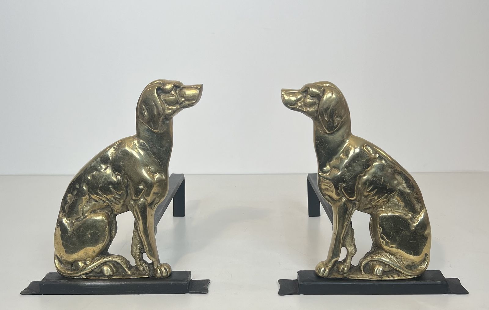Pair Of Chiseled Bronze Andirons Representing Dogs From The Art Deco Period
