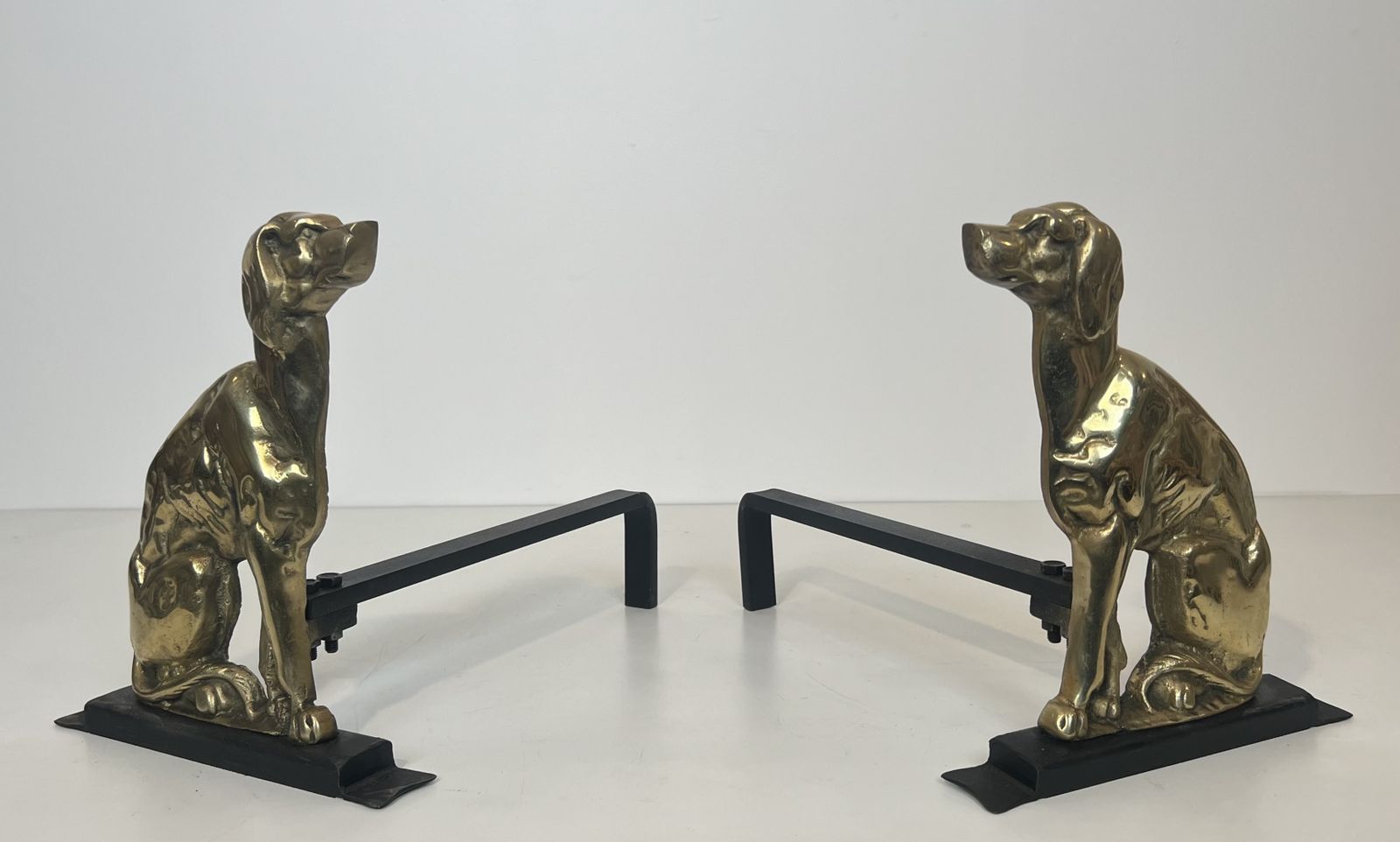 Pair Of Chiseled Bronze Andirons Representing Dogs From The Art Deco Period photo furniture