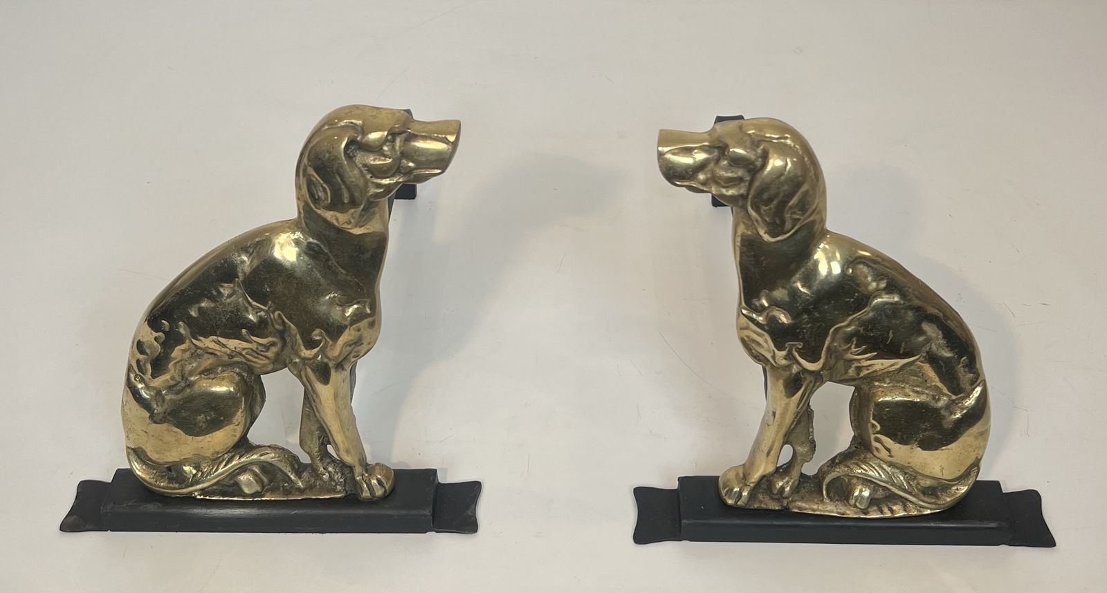 Pair Of Chiseled Bronze Andirons Representing Dogs From The Art Deco Period photo Art