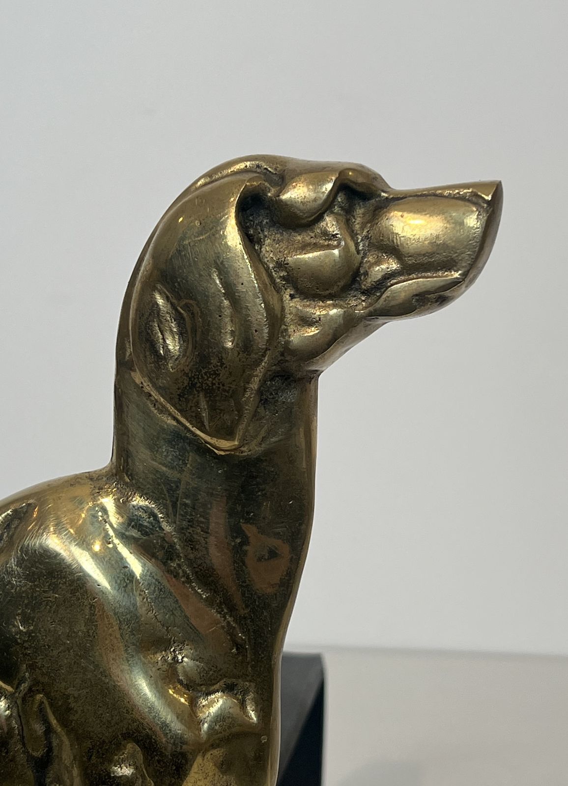 Pair Of Chiseled Bronze Andirons Representing Dogs From The Art Deco Period photo vintage