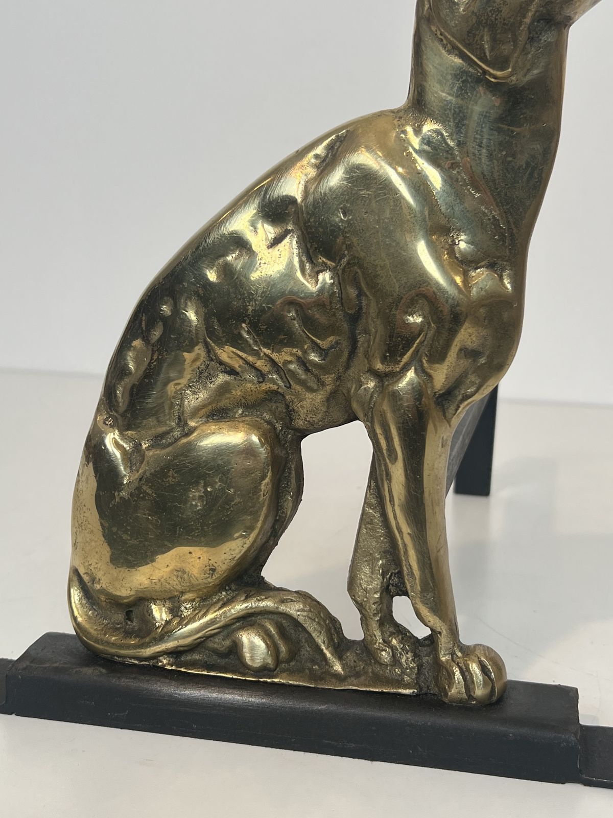 photo furniture Pair Of Chiseled Bronze Andirons Representing Dogs From The Art Deco Period