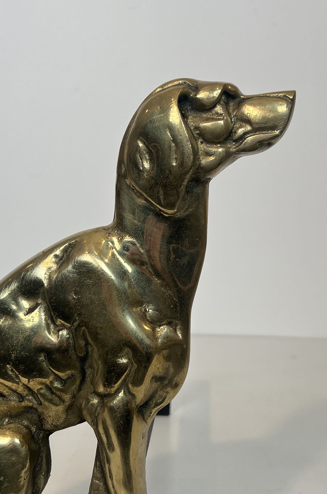 photo buy Pair Of Chiseled Bronze Andirons Representing Dogs From The Art Deco Period