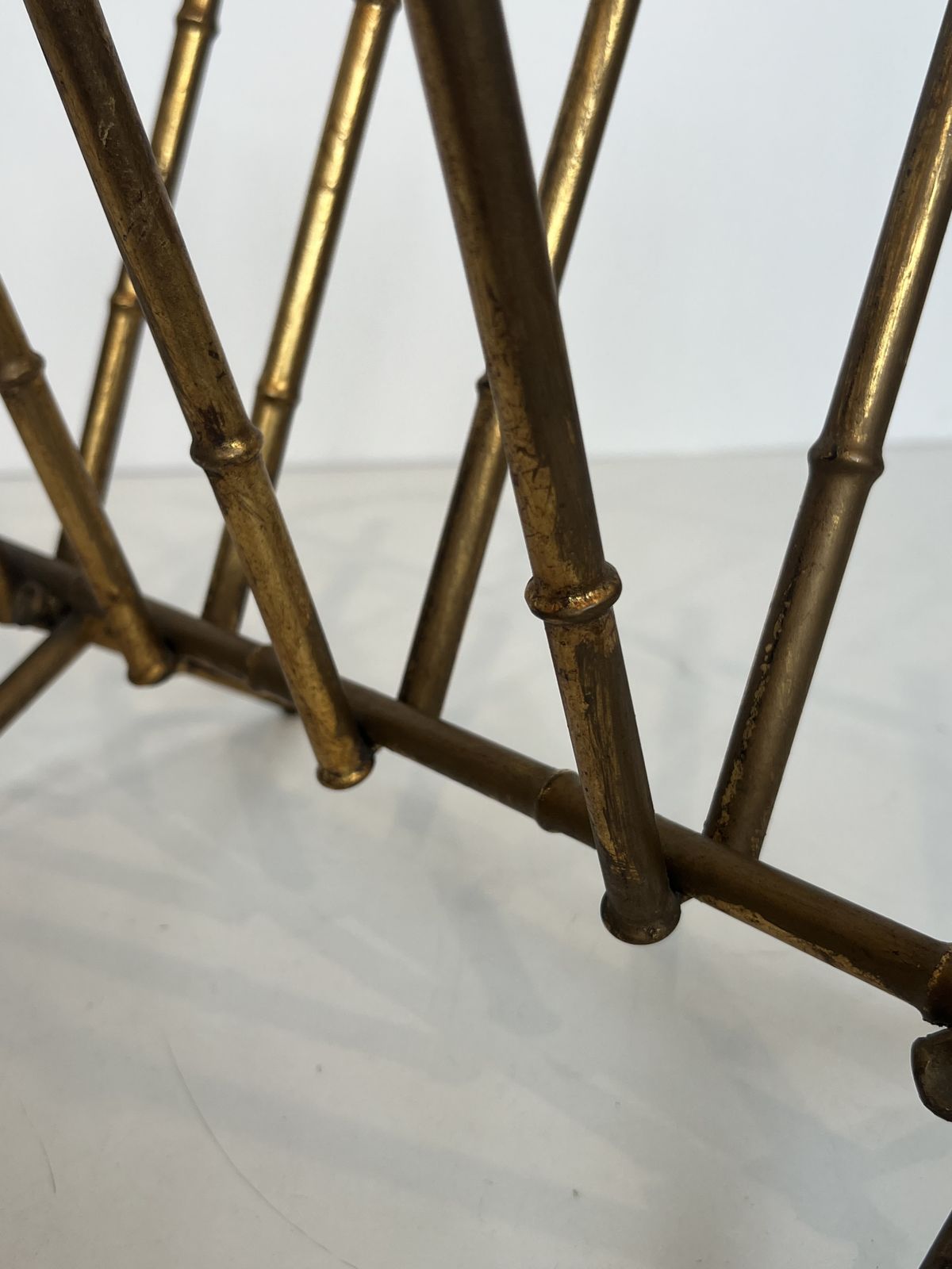 Home Decor Faux Bamboo Style Gold Metal Magazine Rack Attributed To Maison Baguès photo