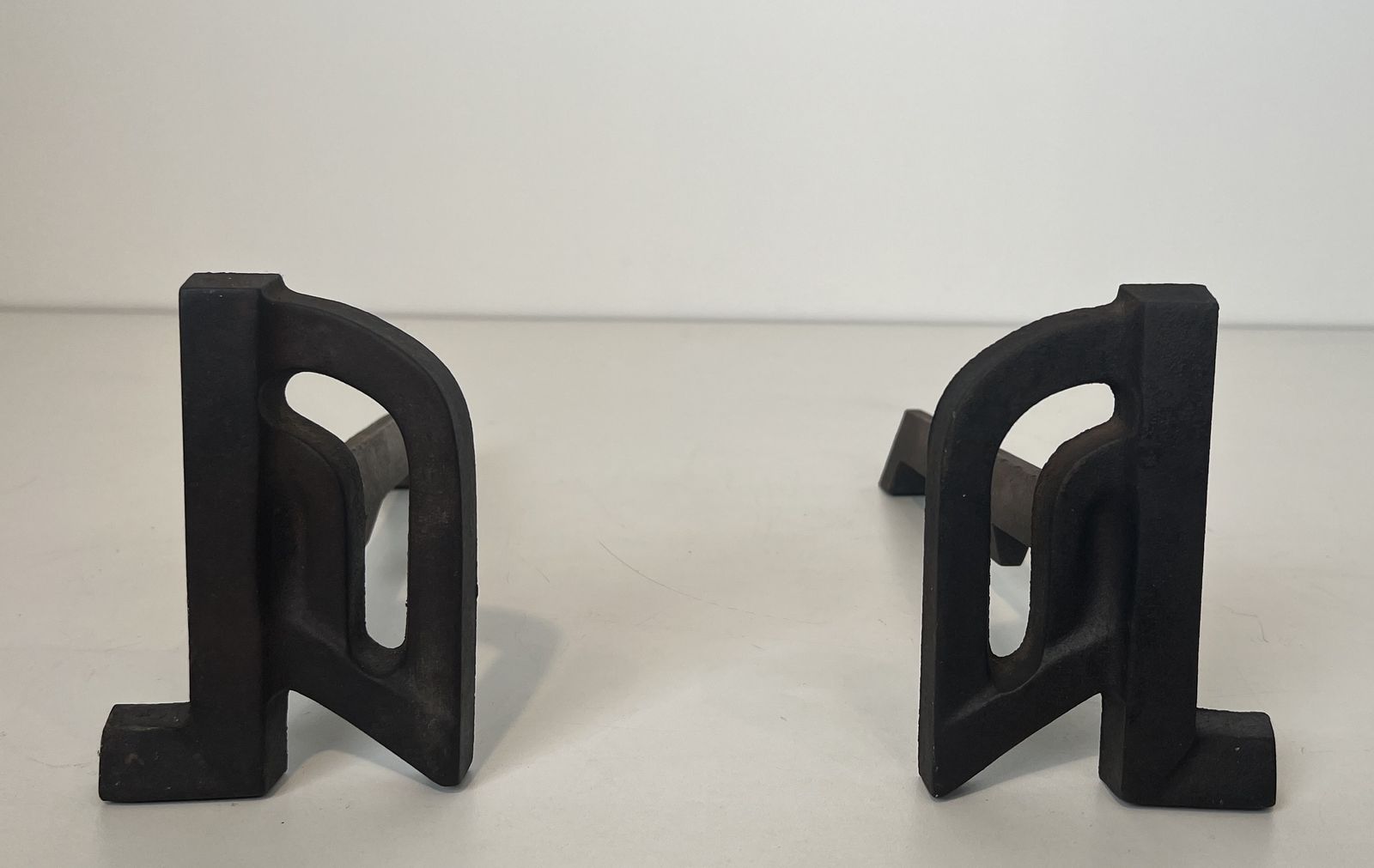 Pair Of Small Modernist Cast Iron And Wrought Iron Andirons photo furniture