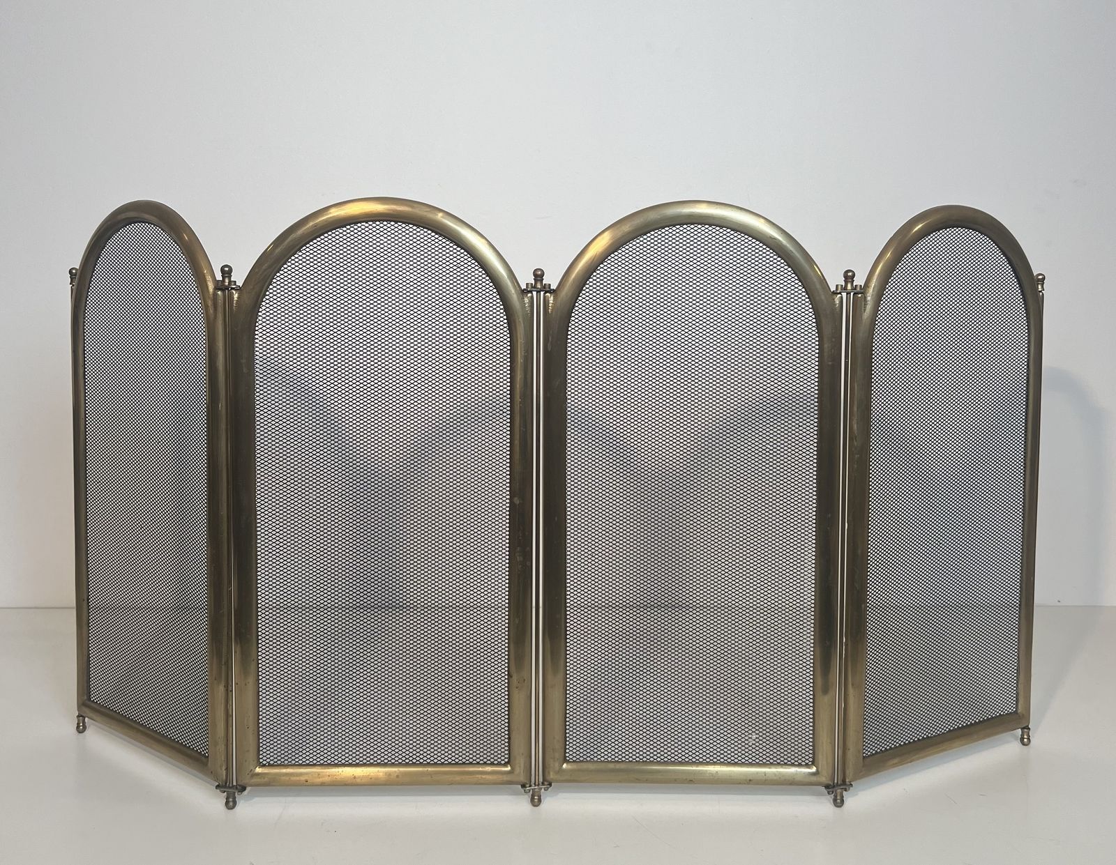 Neoclassical Style Brass And Mesh Fire Screen