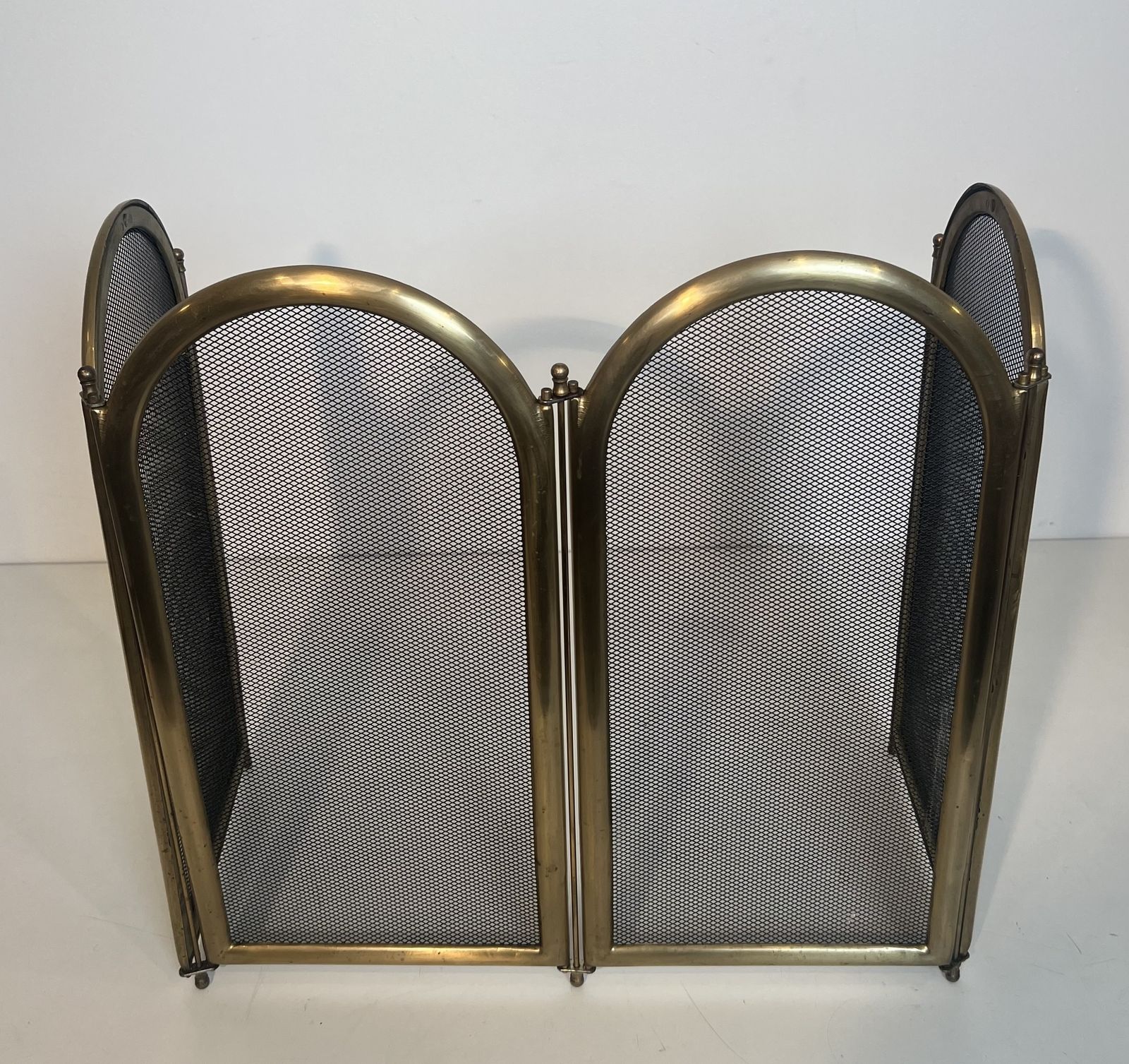 Neoclassical Style Brass And Mesh Fire Screen photo buy
