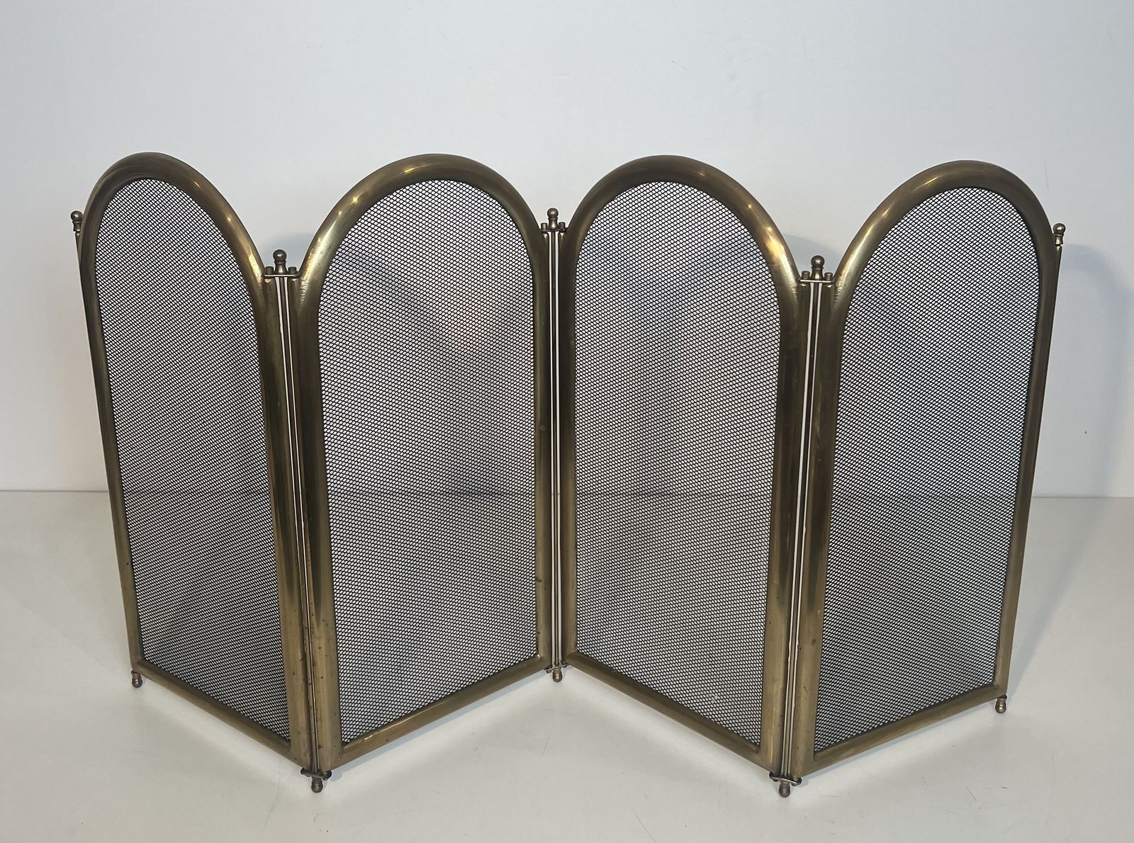 980.0 Neoclassical Style Brass And Mesh Fire Screen photo