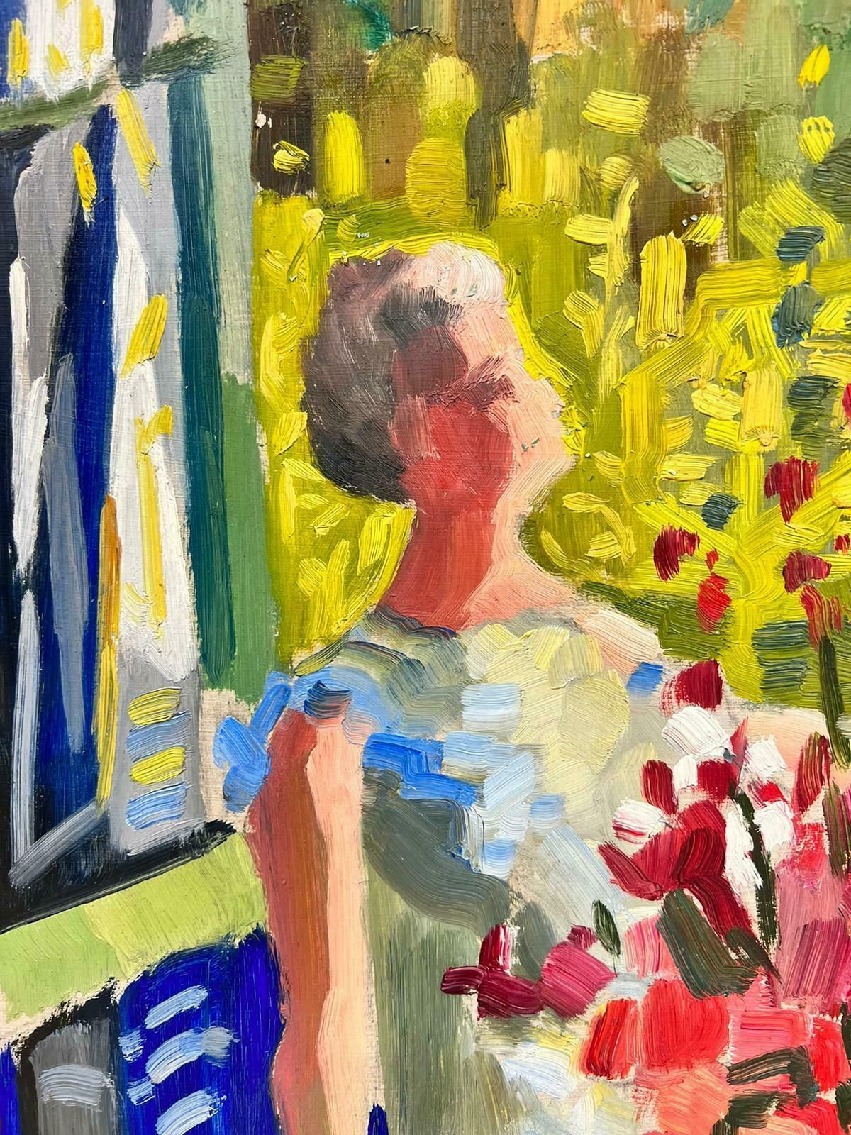 Josine Vignon1970's Lady Looking At View The From The Window French Post Impressionist Oil 1960's photo for sale