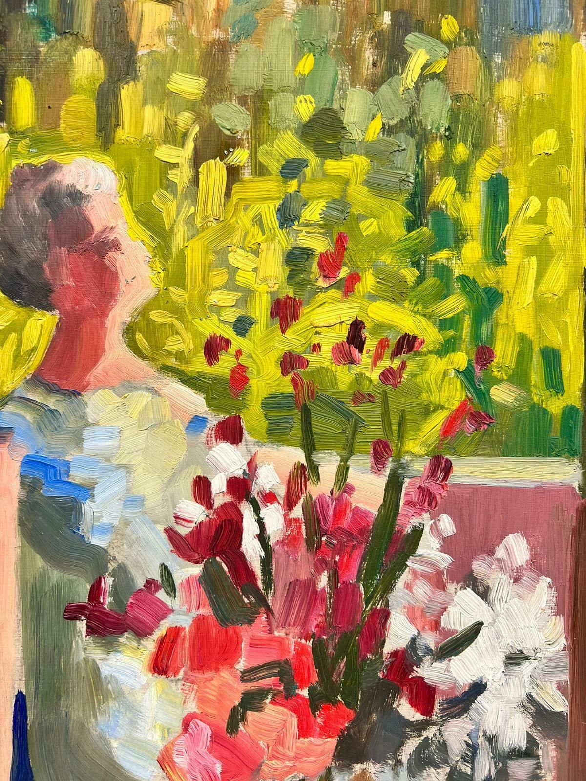 photo furniture Josine Vignon1970's Lady Looking At View The From The Window French Post Impressionist Oil 1960's