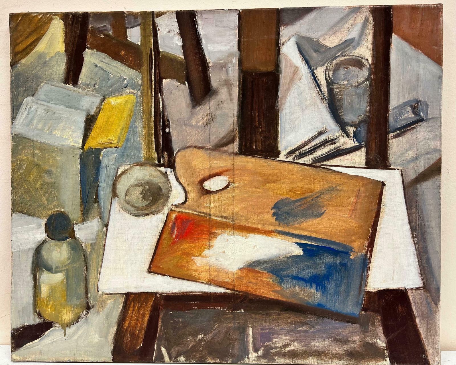 Josine Vignonan Artists Tools Pallet And Easel Interior Scene French Oil 1960's photo furniture