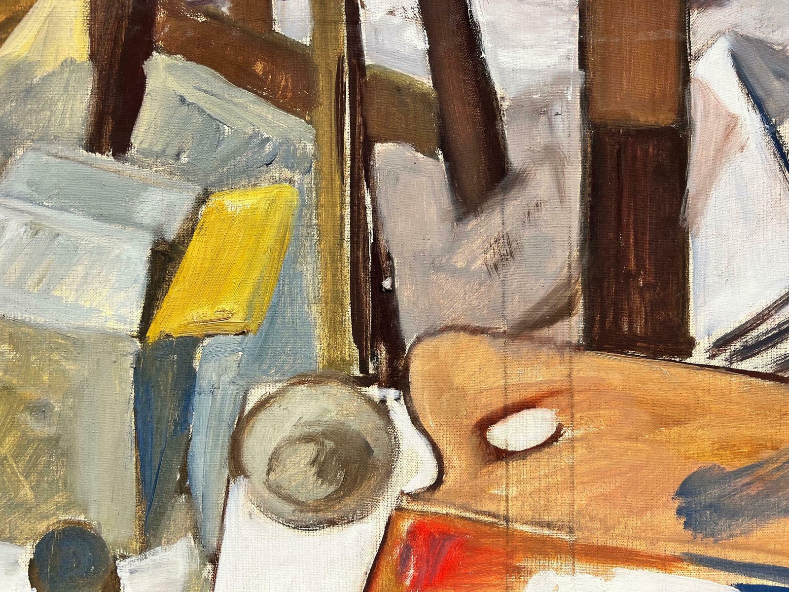 Josine Vignonan Artists Tools Pallet And Easel Interior Scene French Oil 1960's photo for sale