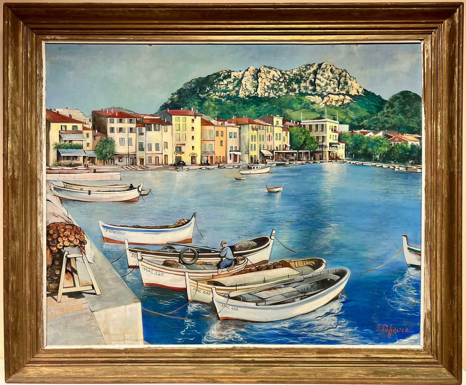 G. Lefevrehuge 20th Century French Signed Oil Fishing Boats In South Of France Harbour