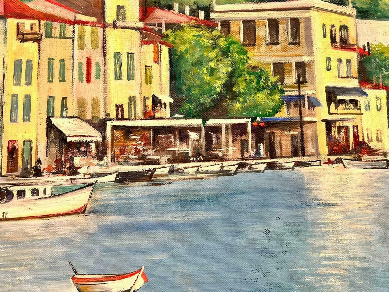 G. Lefevrehuge 20th Century French Signed Oil Fishing Boats In South Of France Harbour photo for sale