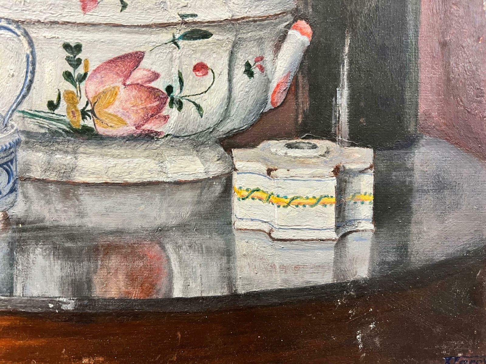 20th Century Frenchfinely Painted 1920's French Still Life Oil, Beautiful Ceramics Interior1950's photo 2045.0