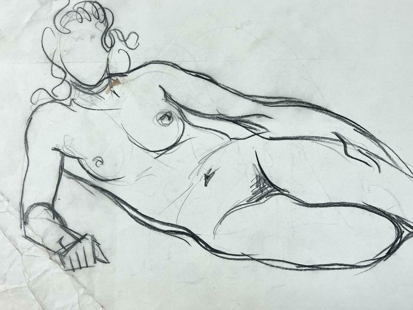 Genevieve Zondervan (1922 2013)genevieve Zondervan (1922 2013) French Drawing  Nude Lady Lying Downc. 1960's photo Art