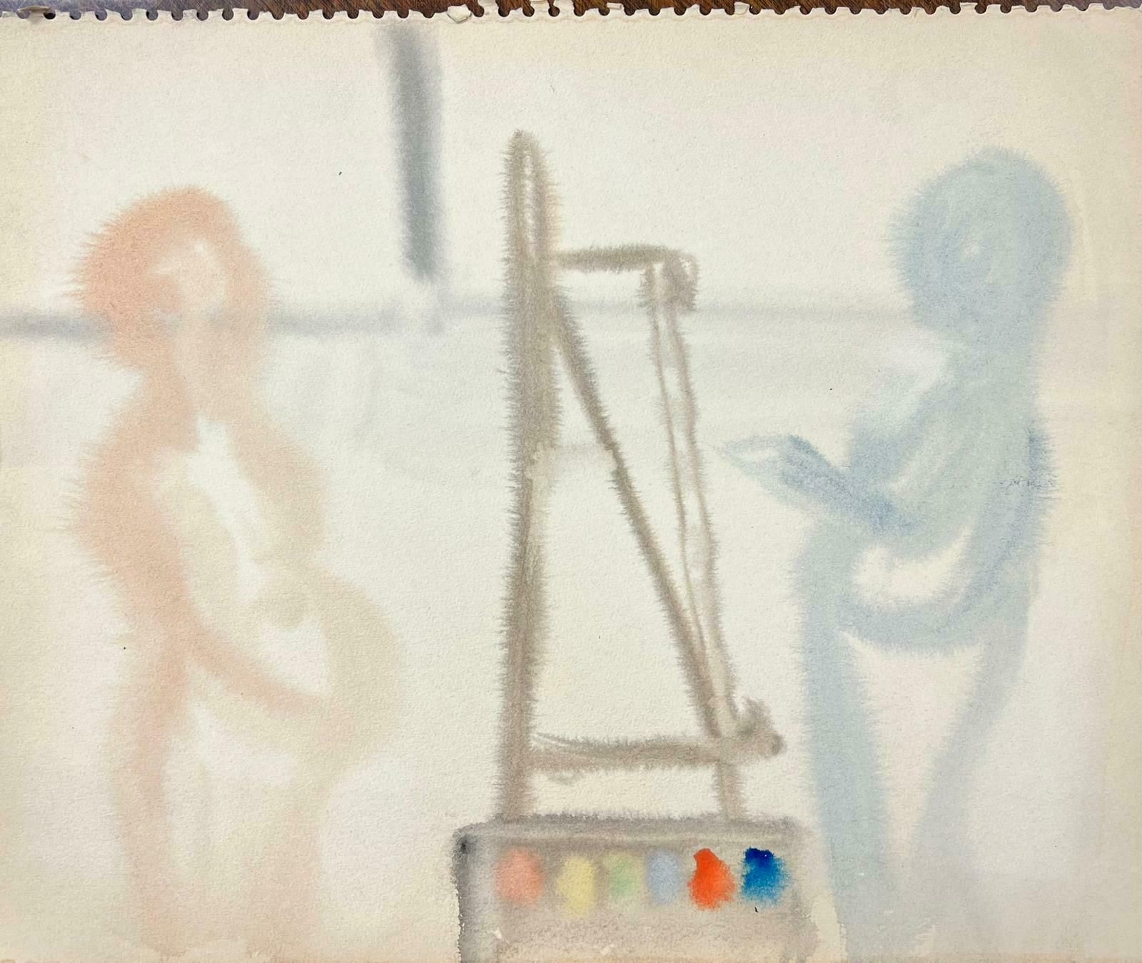 Genevieve Zondervan (1922 2013)genevieve Zondervan (1922 2013) French Oil Painting   Artists At Workc. 1960's photo furniture