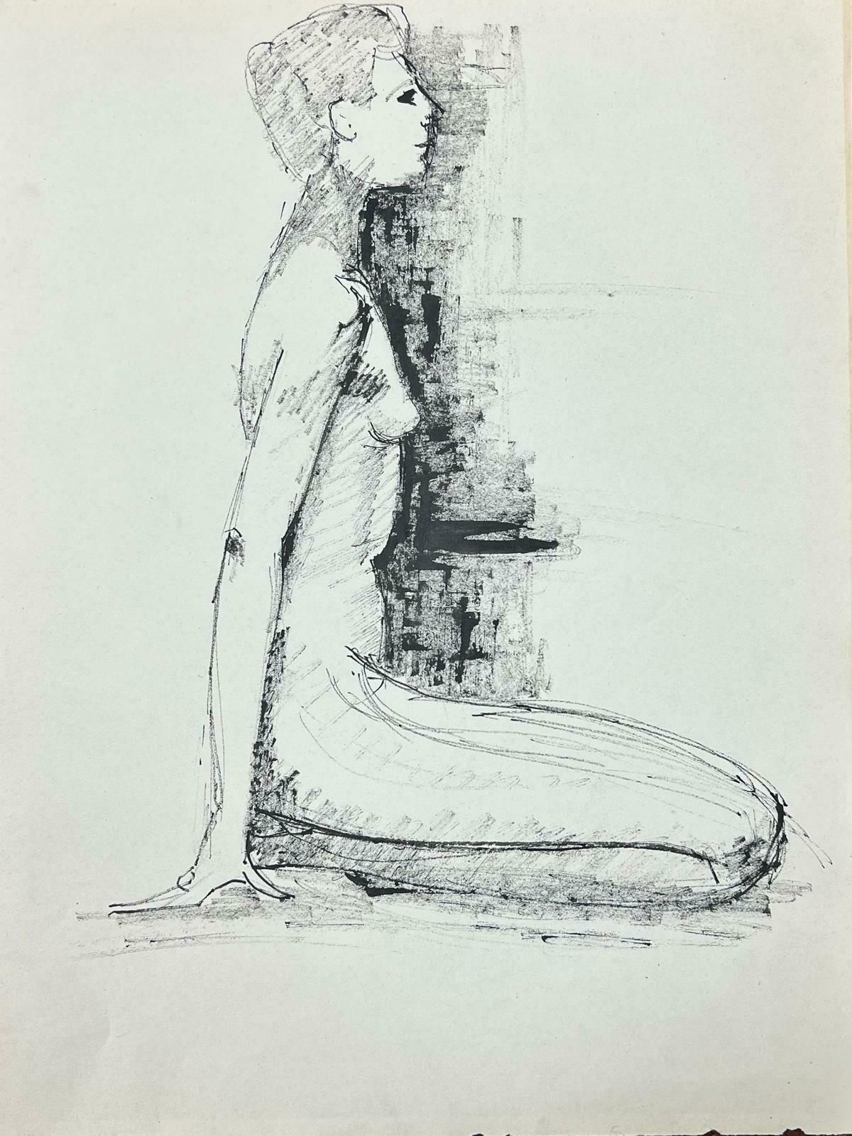Genevieve Zondervan (1922 2013)genevieve Zondervan (1922 2013) French Drawing  Side Profile Of A Nude Ladyc. 1960's