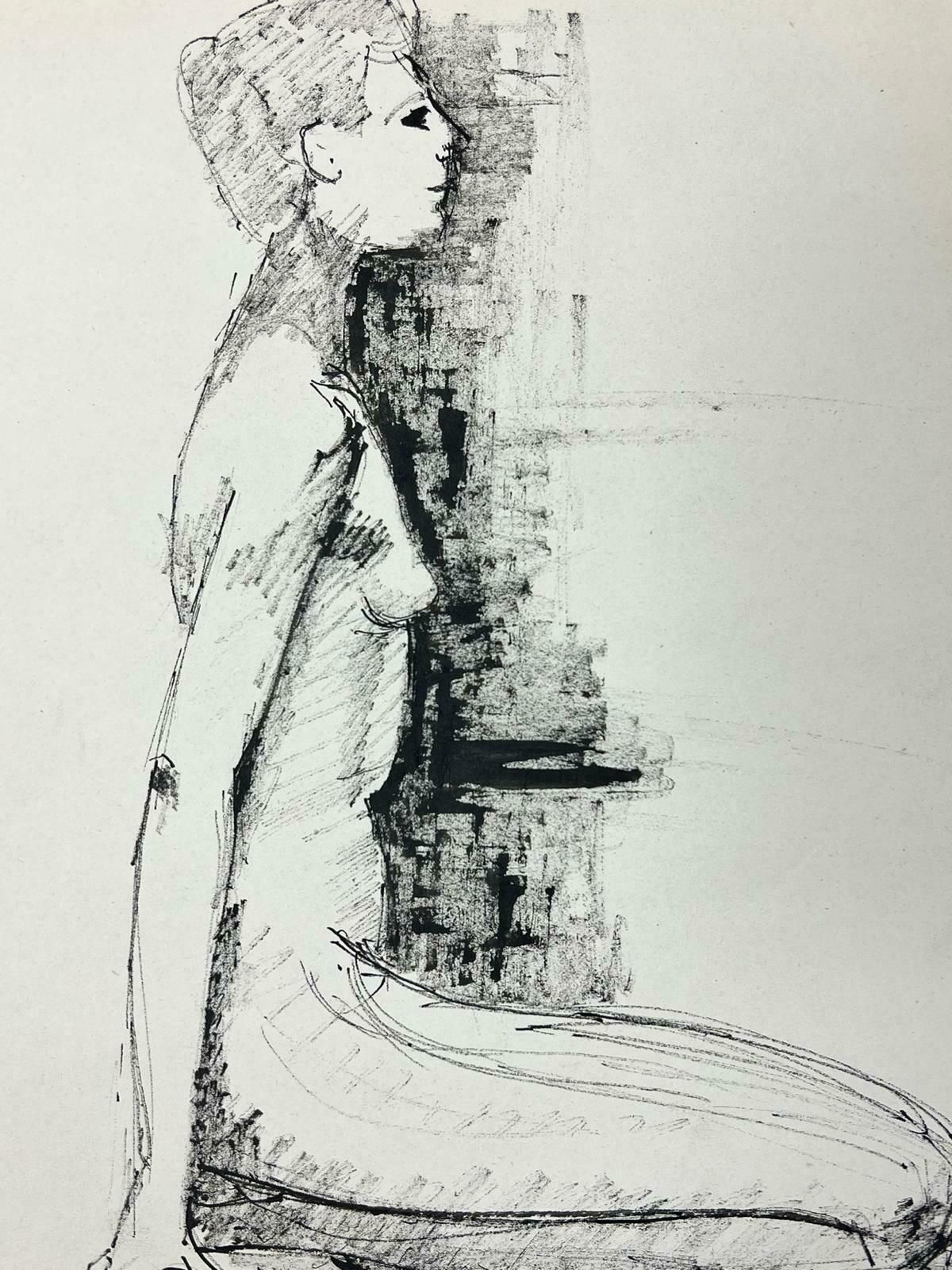Genevieve Zondervan (1922 2013)genevieve Zondervan (1922 2013) French Drawing  Side Profile Of A Nude Ladyc. 1960's photo 487.0