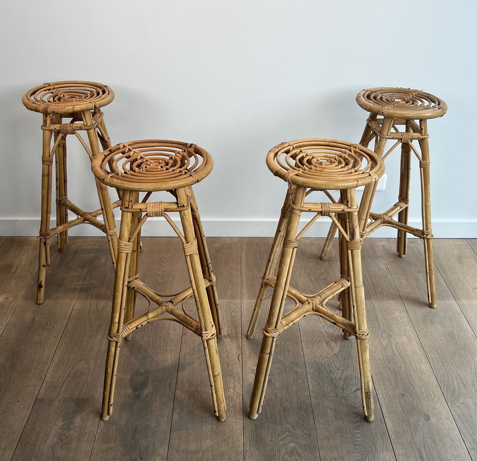 photo buy Set Of 4 Rattan Stools, 1970s, Vintage