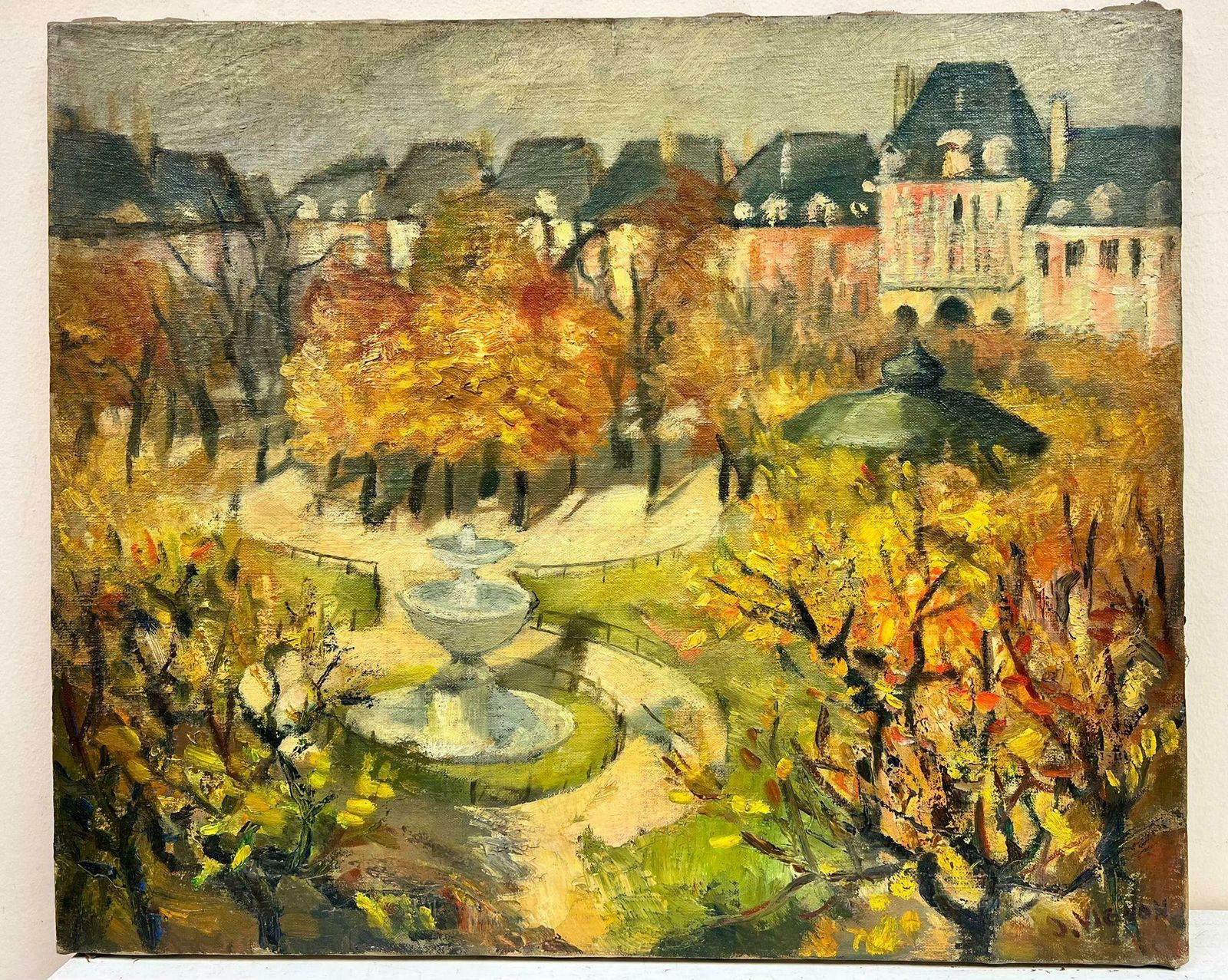 Josine Vignonautumn At Le Maris Park Paris Landscape French Post Impressionist Signed Oil 1960's photo furniture