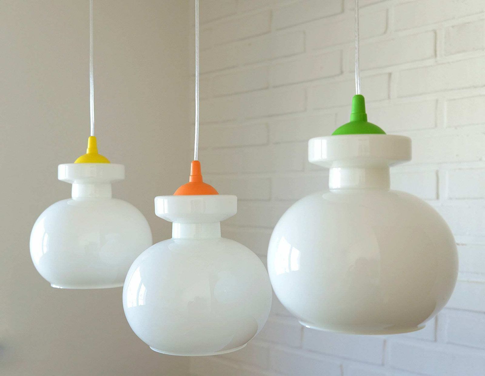 Set Of 3 Vintage Pop Art Lamp / Pendant Light / White Opaline Glass / Yugoslavia 1970s
