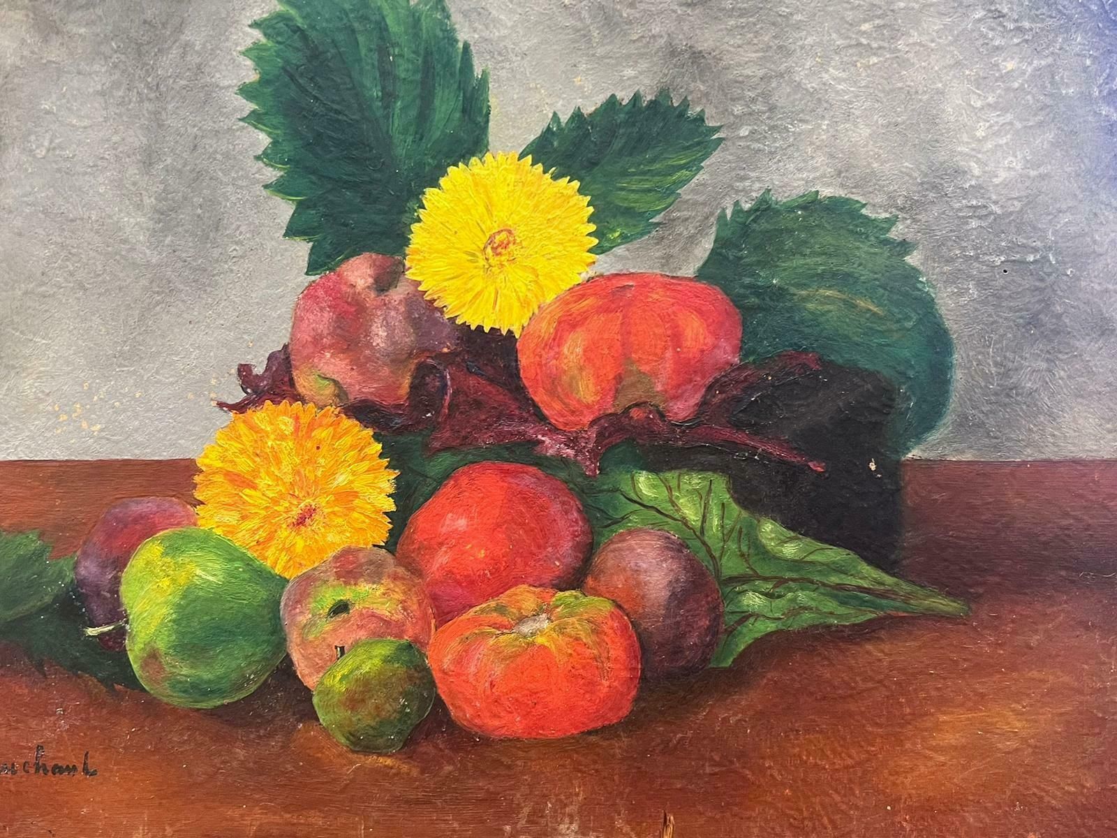 French Schoolvintage French Signed Oil Painting Flowers & Fruit Still Life photo furniture