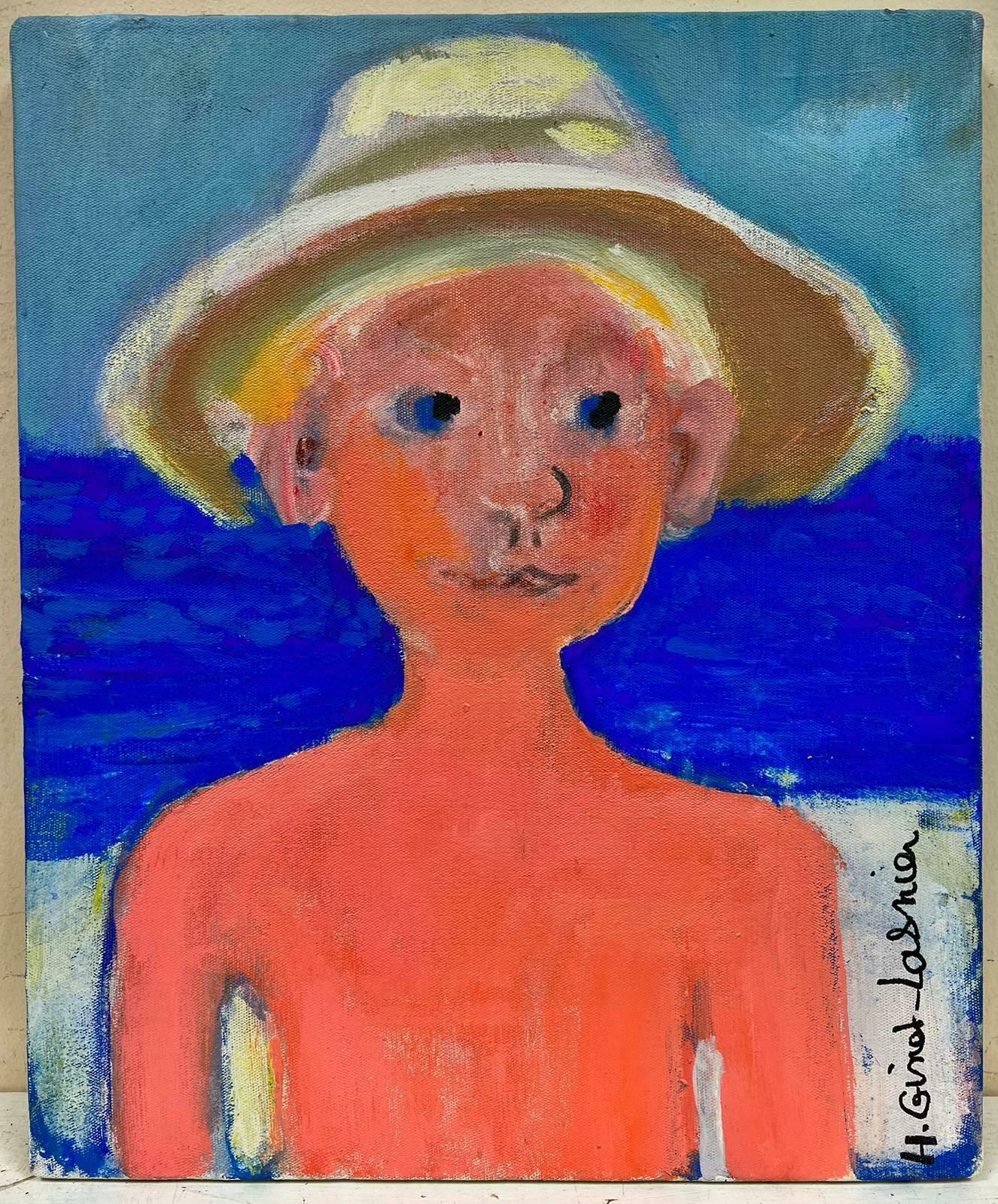 Huguette Ginet Lasnier French Modernist Signed Painting Portrait Young Bather At Seasidec. 2000's photo furniture