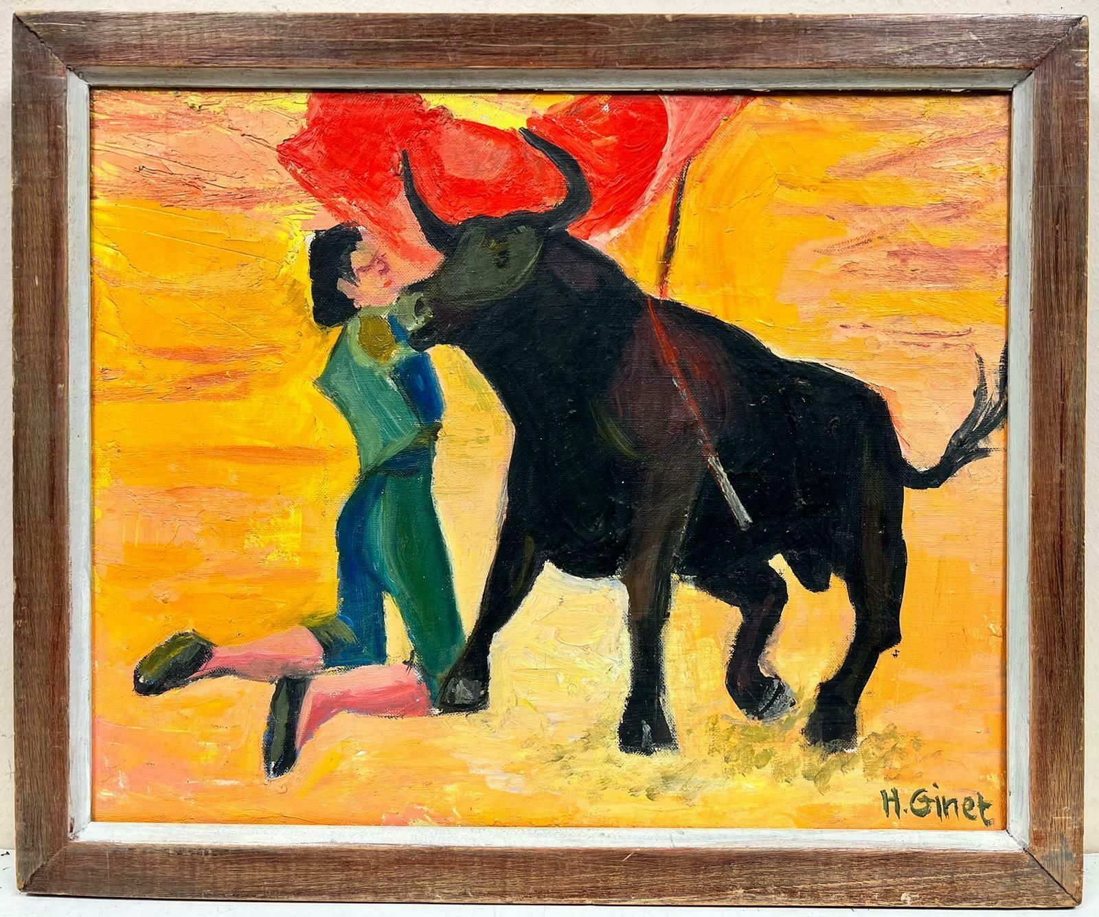 Huguette Ginet Lasnier The Bullfight Matador With Bull Signed French Modernist Painting1994 photo furniture