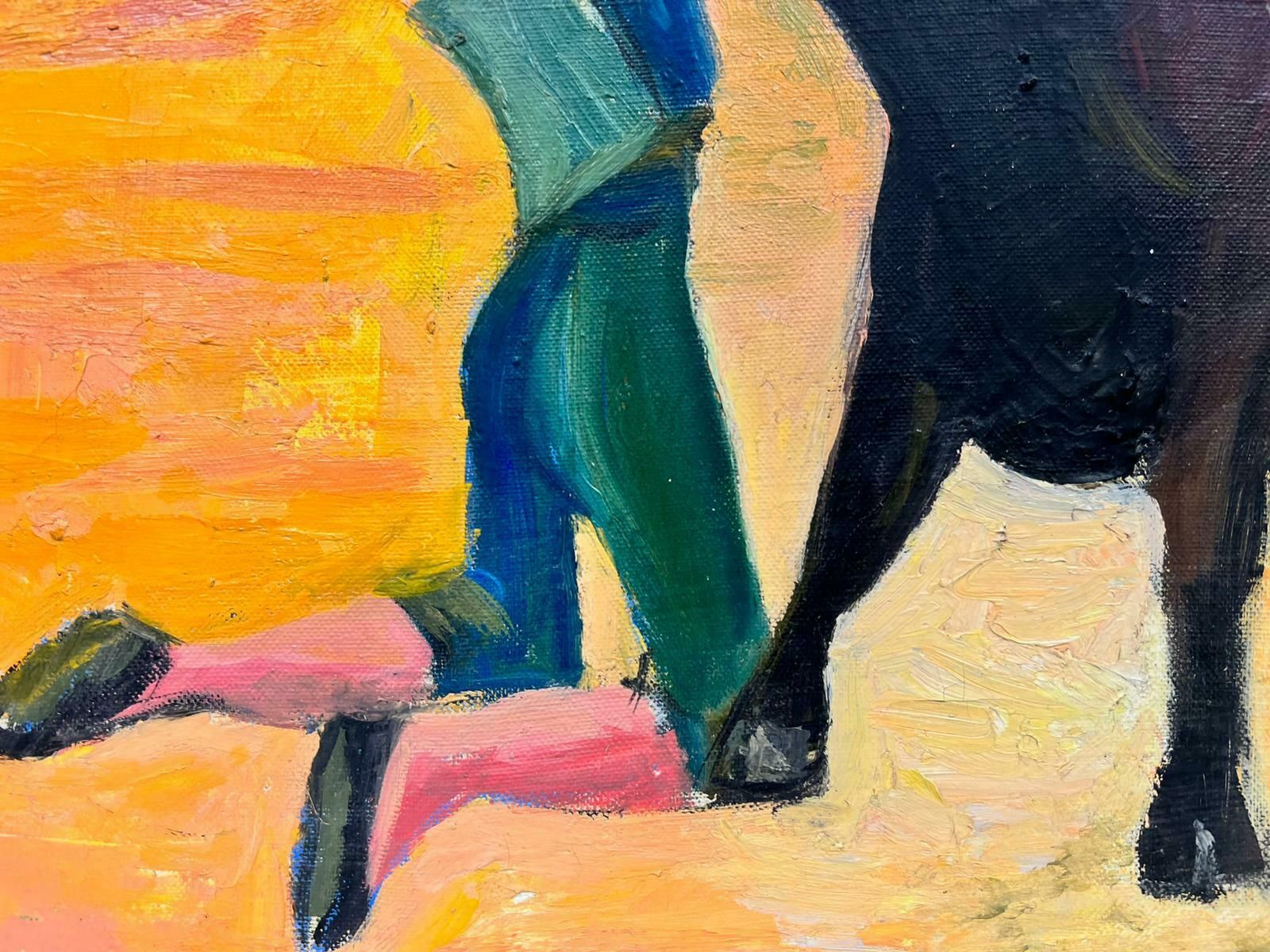Huguette Ginet Lasnier The Bullfight Matador With Bull Signed French Modernist Painting1994 photo for sale