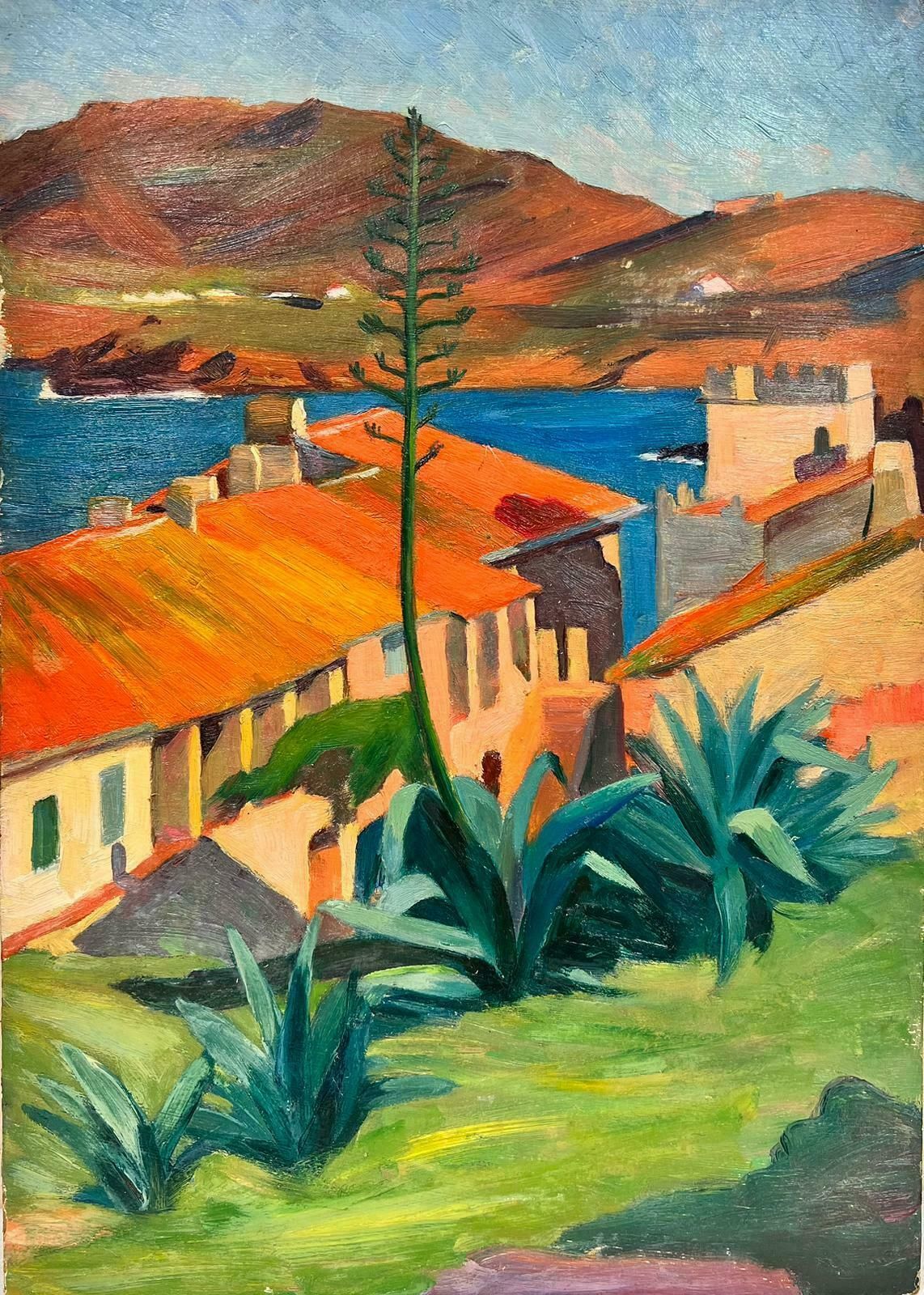 Suzanne Crochet1930's French Post Impressionist Oil Painting Orange House Roofs Green Plantsc. 1930's