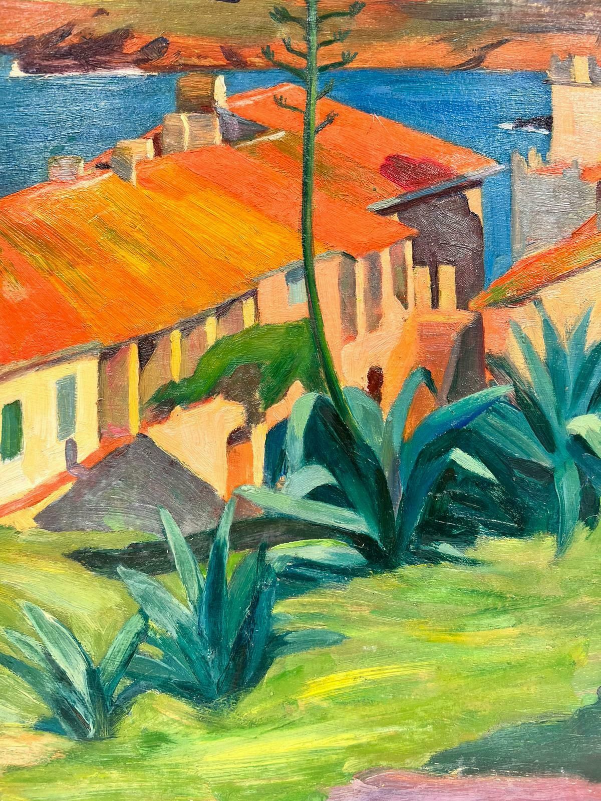 Suzanne Crochet1930's French Post Impressionist Oil Painting Orange House Roofs Green Plantsc. 1930's photo for sale