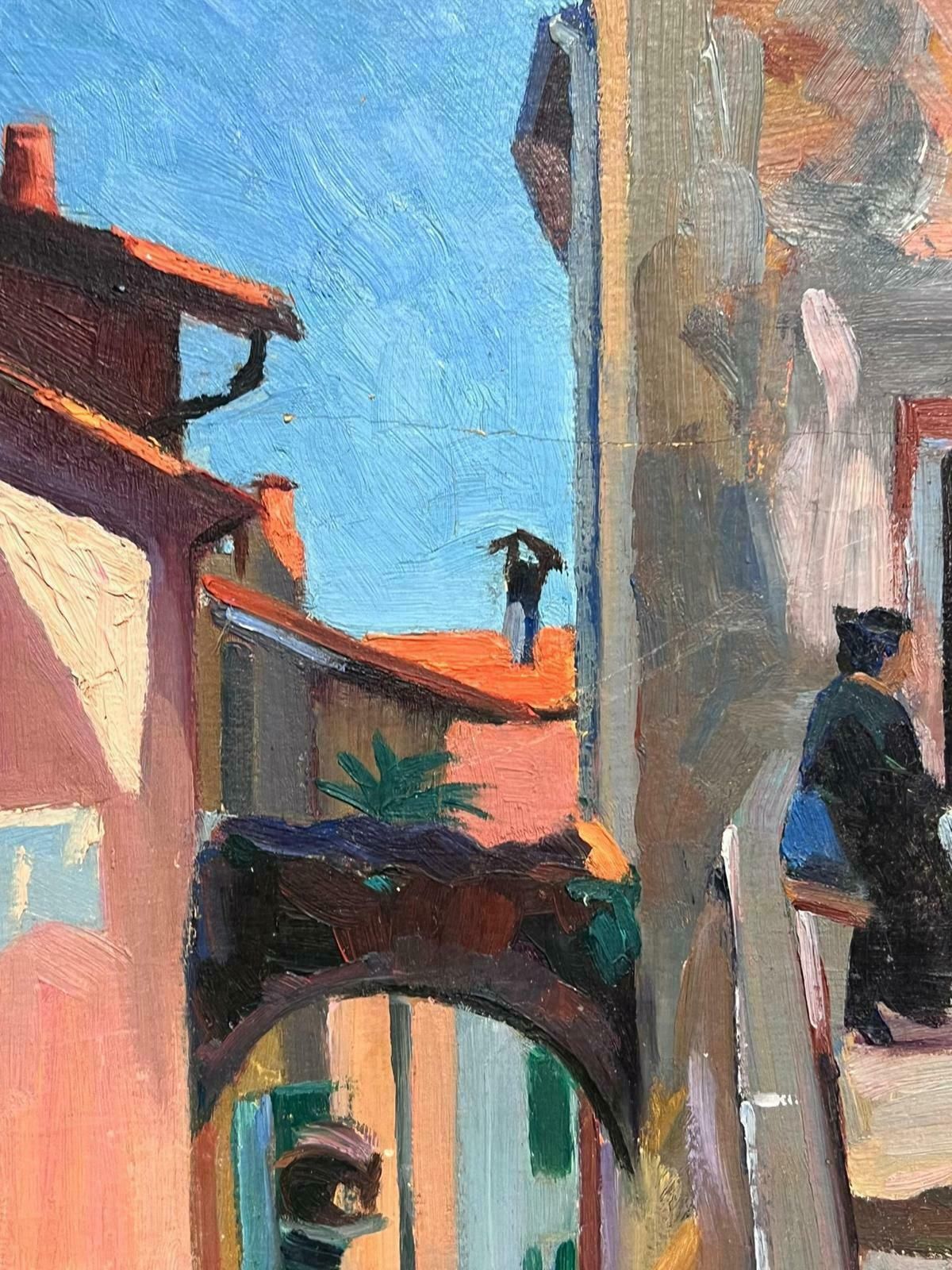 Suzanne Crochetprovencal Sunny Old Town & Figures 1930's French Post Impressionist Oil Paintingc. 1930's photo vintage