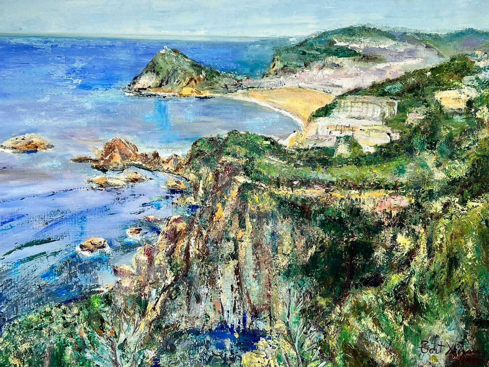 Maria Tort Xirauhuge Spanish/ French Oil Painting Beautiful Blue Coastline Seascape & Houses1991