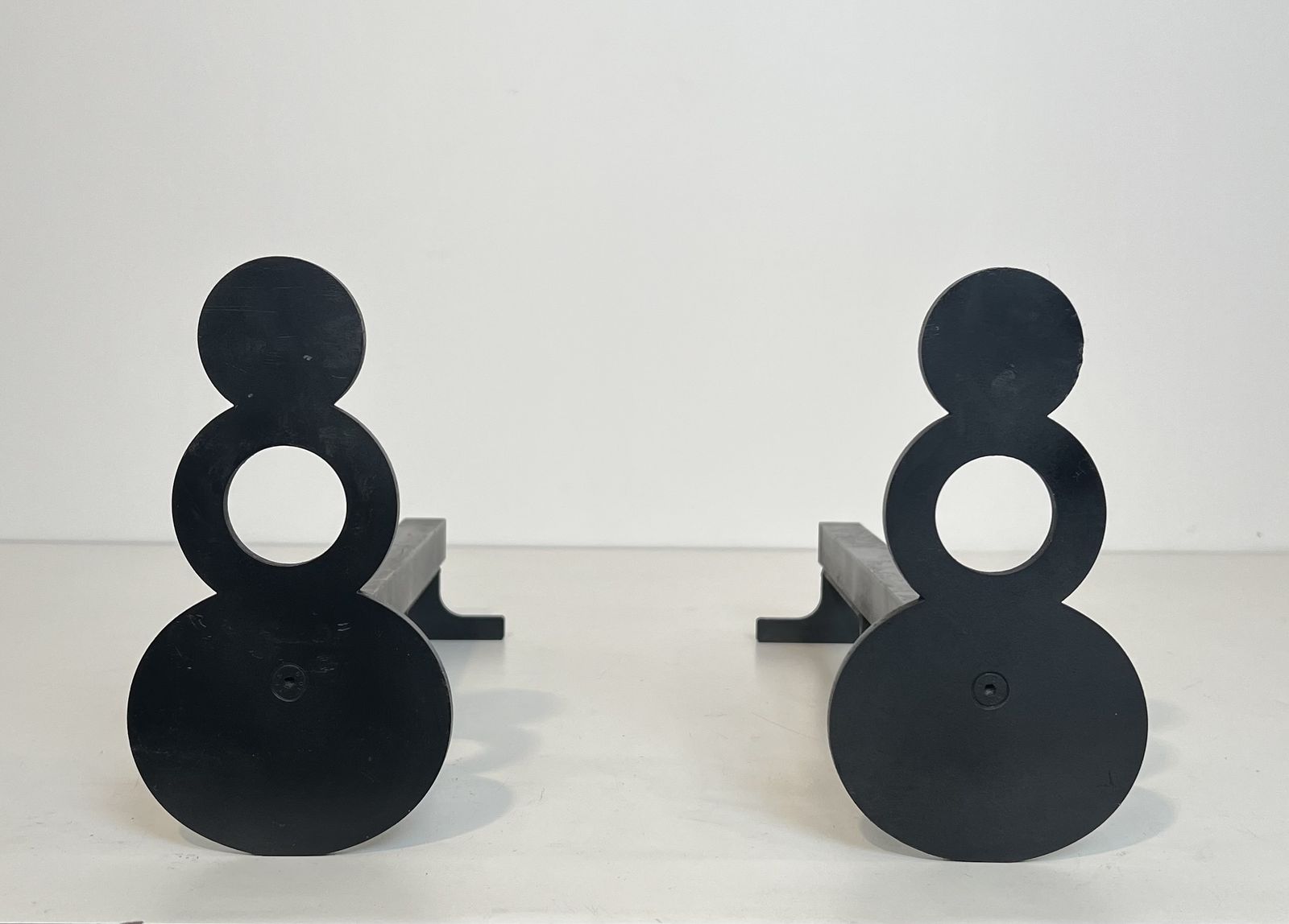 Pair Of Modernist Steel And Wrought Iron Andirons