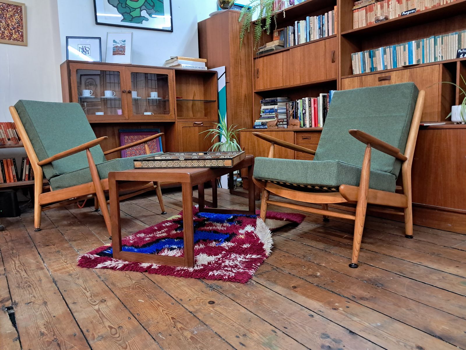 photo furniture A Lovingly Restored Scandart Armchair In Elm And Beech, Reupholstered In Soothing Green Tweed
