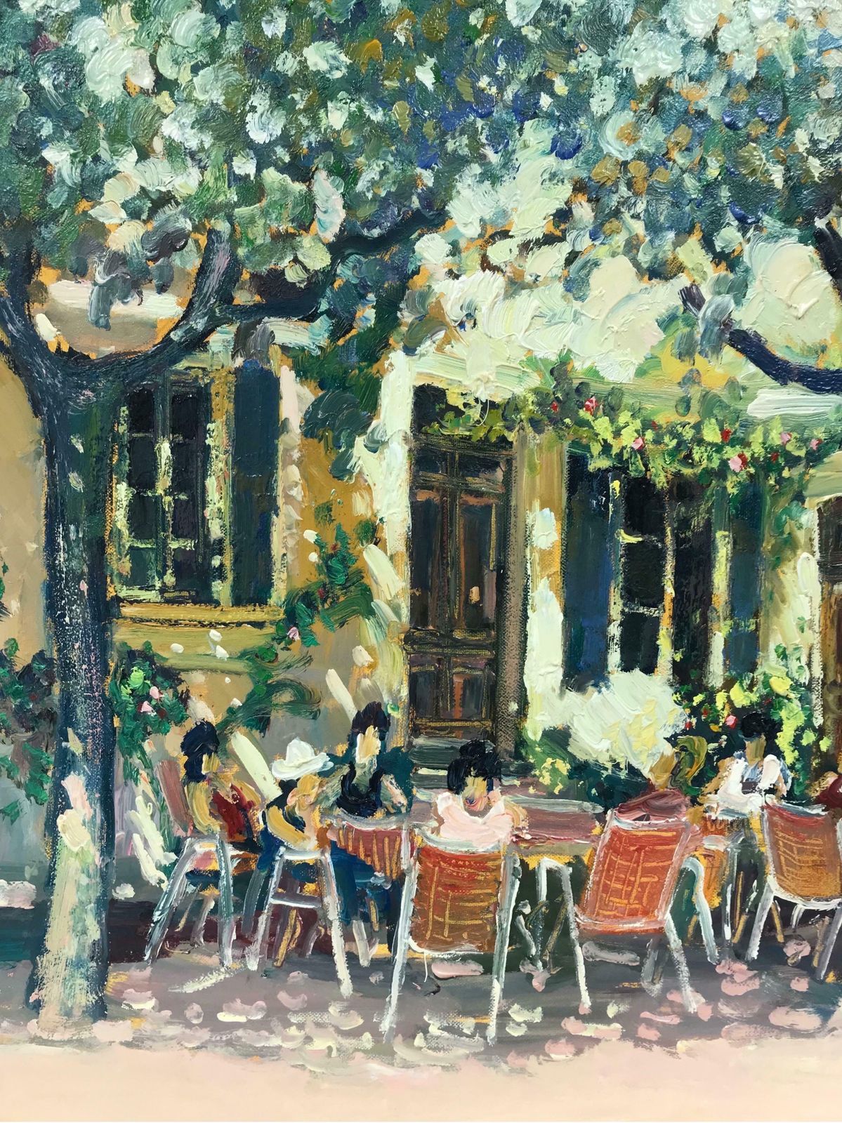 Guy Benardfrench Impressionist Oil Dappled Light Cafe Scene With Figures In Provence photo 1222.0