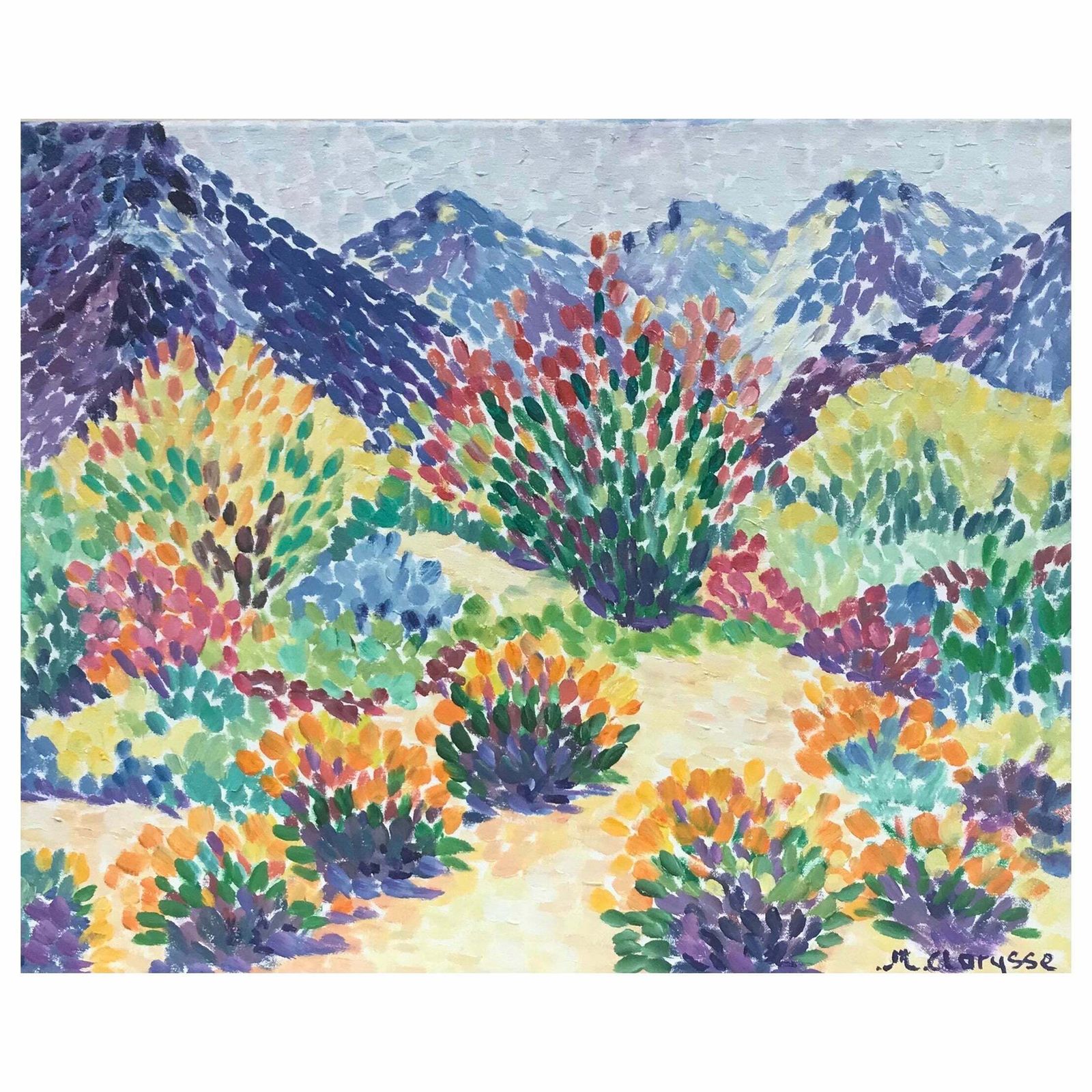 Maggy Claryssepointillist Original Oil Painting  Wild Flowers In Provence Landscapec. 2000