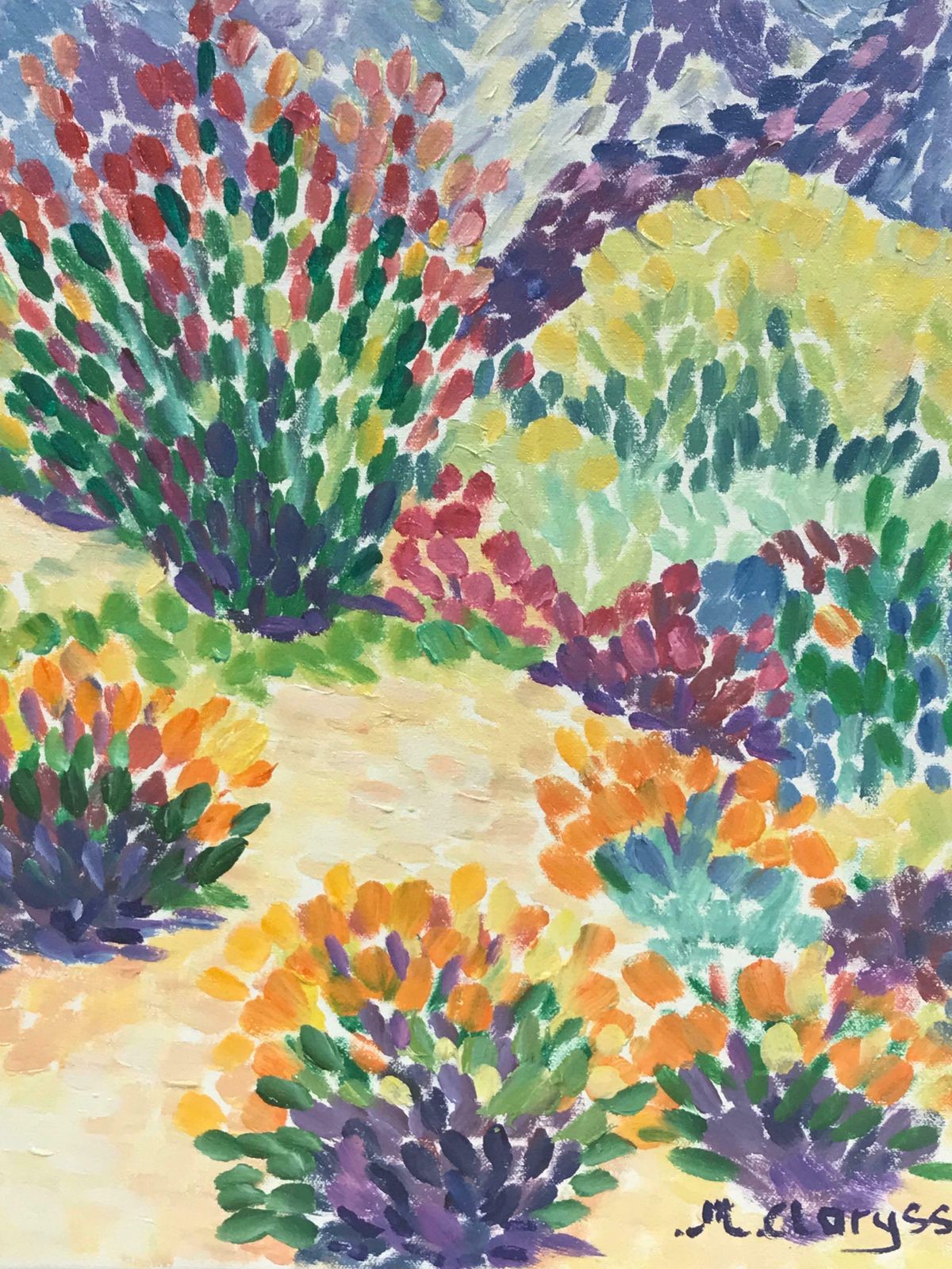 Maggy Claryssepointillist Original Oil Painting  Wild Flowers In Provence Landscapec. 2000 photo vinterior