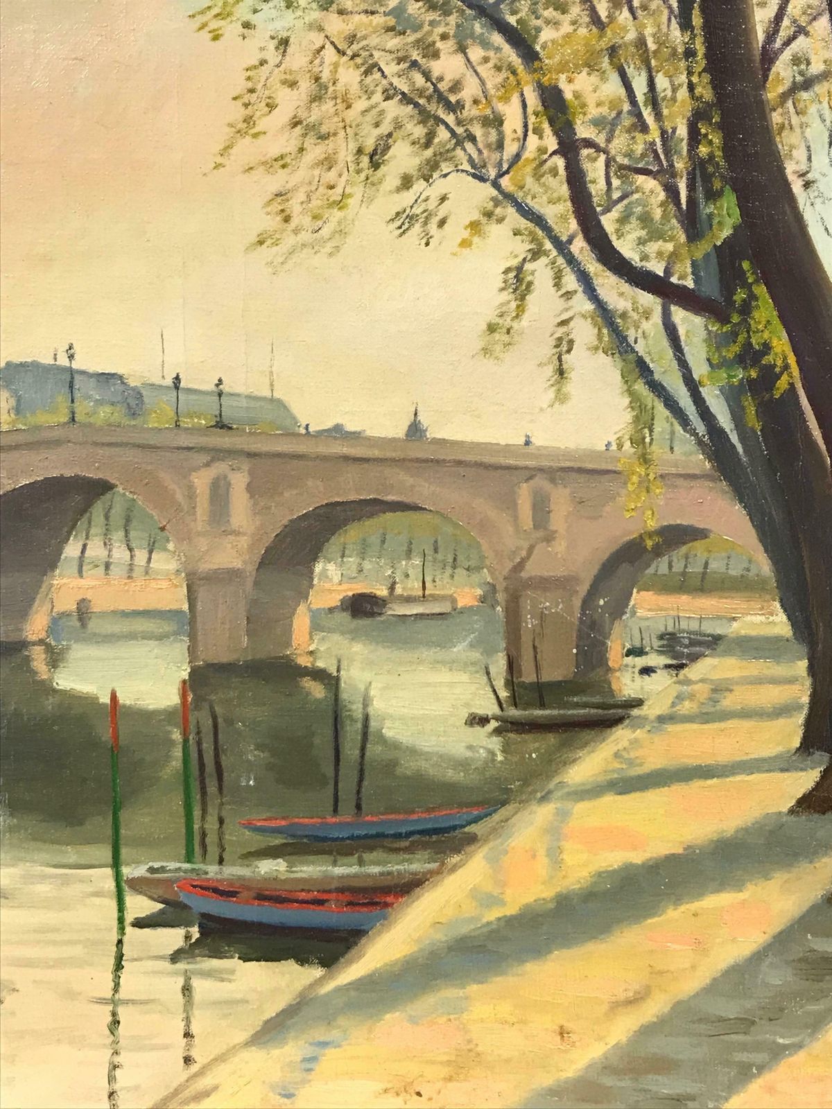 Claude Pelletierle Pont Marie Paris, Tranquil River Seine View, Signed & Dated 1946 French Oilc. 1946 photo Art