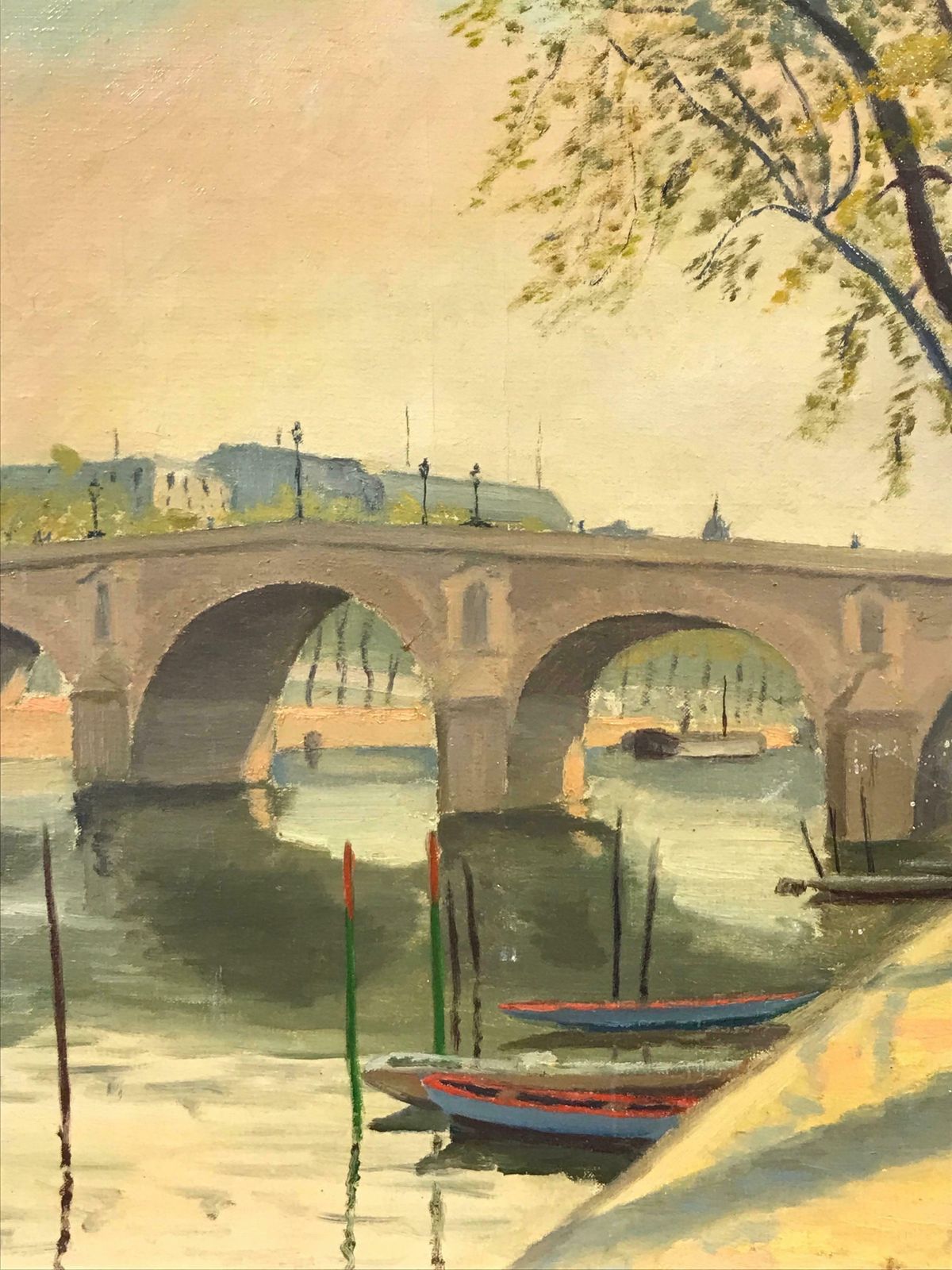 Claude Pelletierle Pont Marie Paris, Tranquil River Seine View, Signed & Dated 1946 French Oilc. 1946 photo 1508.0