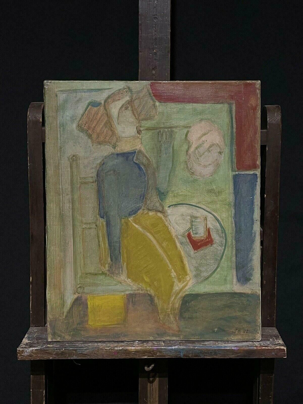 French School1940's French Modernist Figure In Interior Setting, Intriguing Oil Painting photo furniture