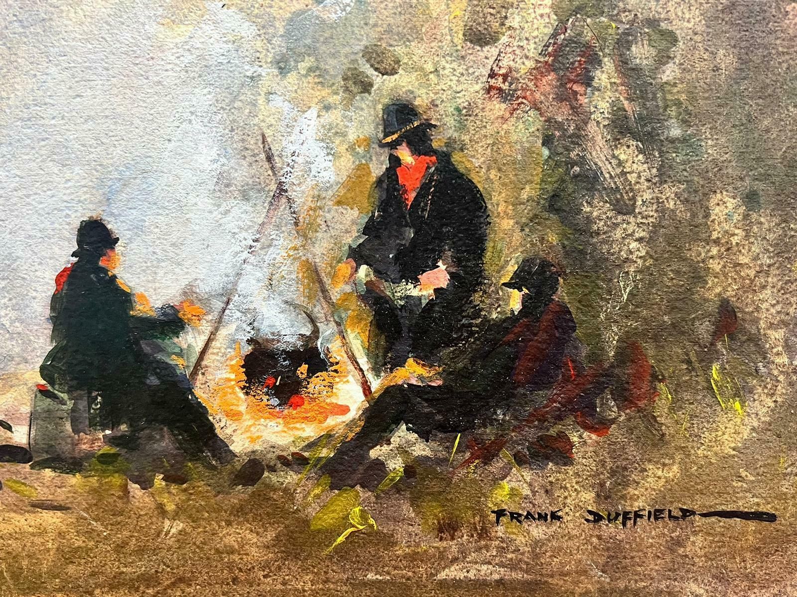 Frank Duffieldbritish Mid 20th Century Impressionist Painting Travellers Round The Camp Firec.1950's photo furniture