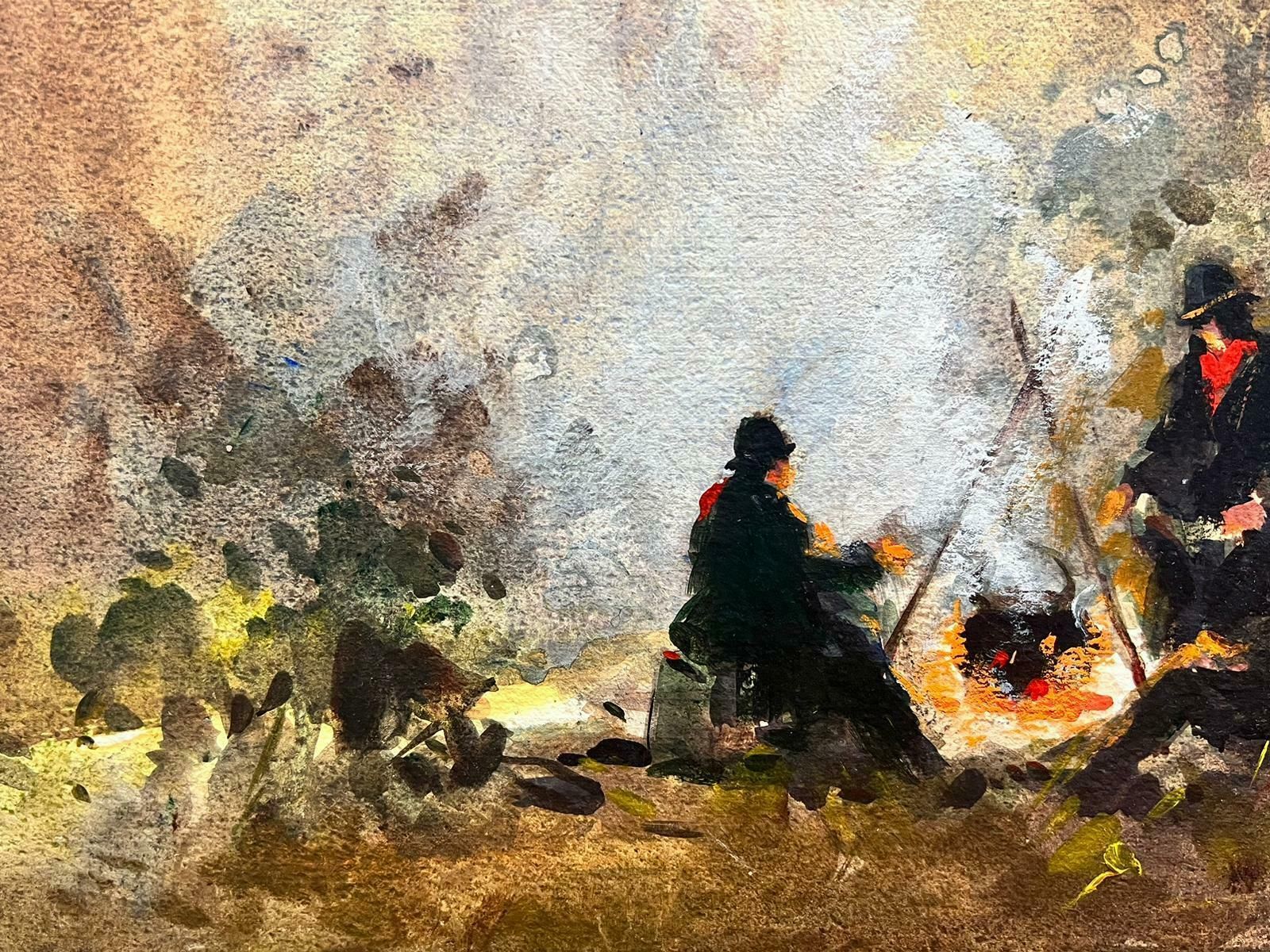 Frank Duffieldbritish Mid 20th Century Impressionist Painting Travellers Round The Camp Firec.1950's photo for sale