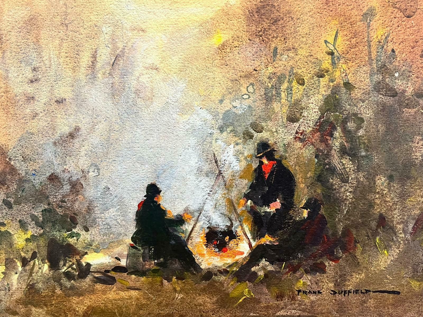 Frank Duffieldbritish Mid 20th Century Impressionist Painting Travellers Round The Camp Firec.1950's photo Art