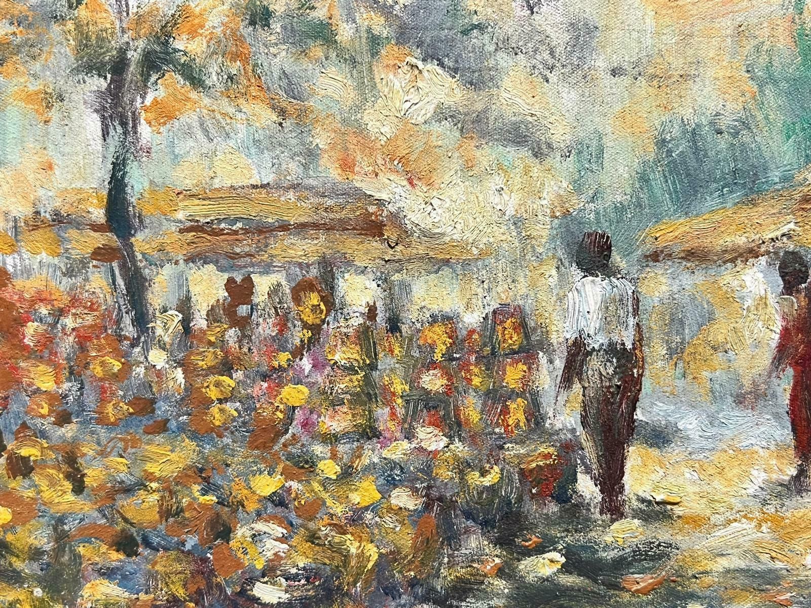 French School 1950's French Impressionist Oil Painting Market Scene Bathed In Sunlight photo furniture