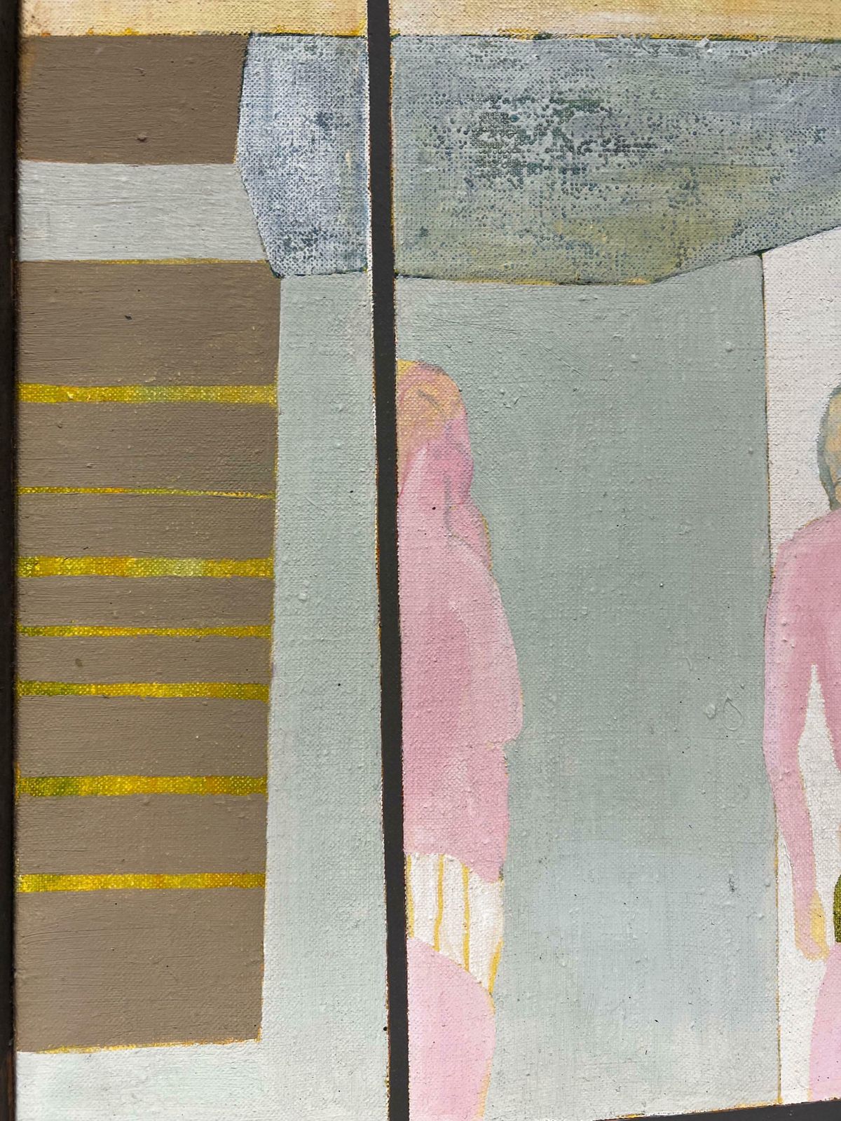 Jerry Joneshuge 1970's British Surrealist Abstract Signed Oil Male Figures Through Window photo 1943.0